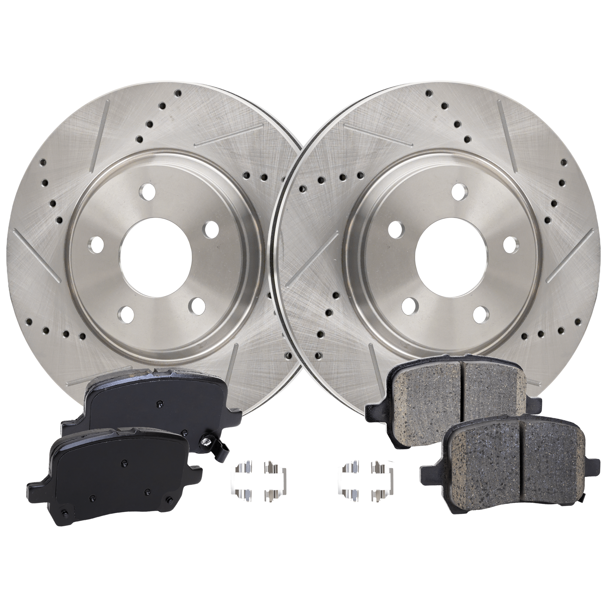 AM ION 04-07 HHR 08-10 FRONT BRAKE DISC AND PAD KIT 2 Wheel Set Cross drilled and Slotted Vented 5 Lugs SKU KIT 103125 GD029 OEM 55093-60366-145528-493455-5801