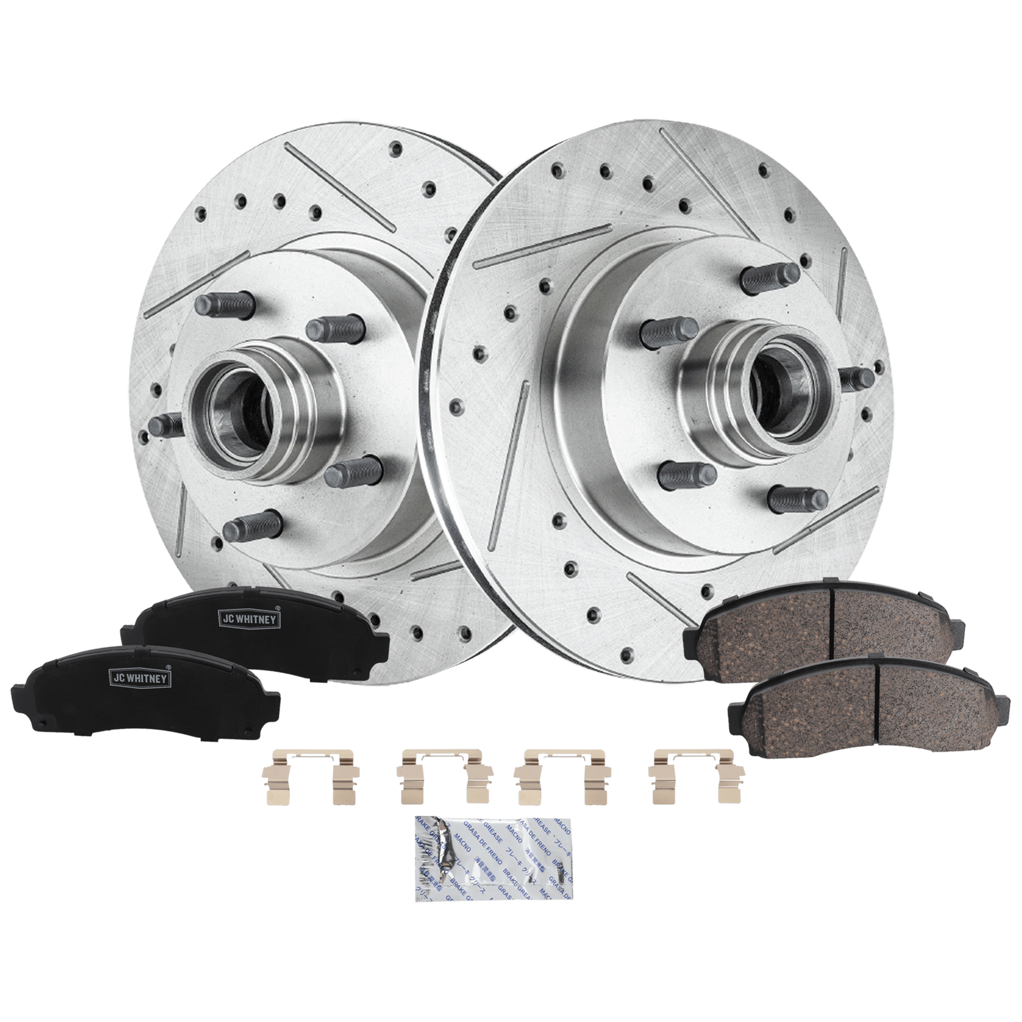 AM RANGER 03-11 B4000-04-07 FRONT BRAKE DISC AND PAD KIT 2 Wheel Set Cross drilled and Slotted Vented 5 Lugs SKU KIT 103125 GD045 OEM 19360-19852-27075-42273-54029