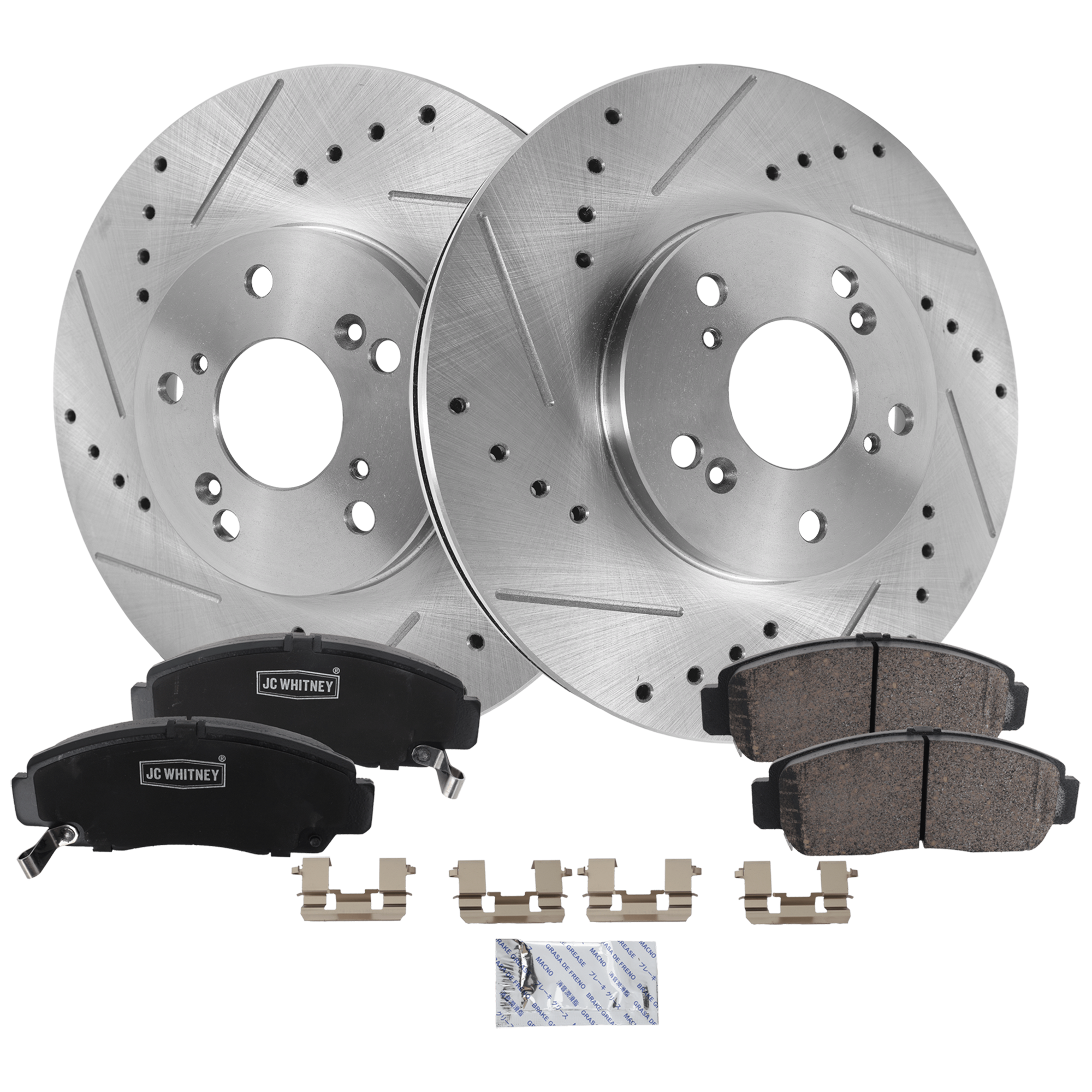 AM TL 99-08 ACCORD 03-10 TSX 04-10 CL 01-03 FRONT BRAKE DISC AND PAD KIT 2 Wheel Set Cross drilled and Slotted Vented 5 Lugs SKU KIT 103125 GD078 OEM 19930-31275-31354-31519-96795