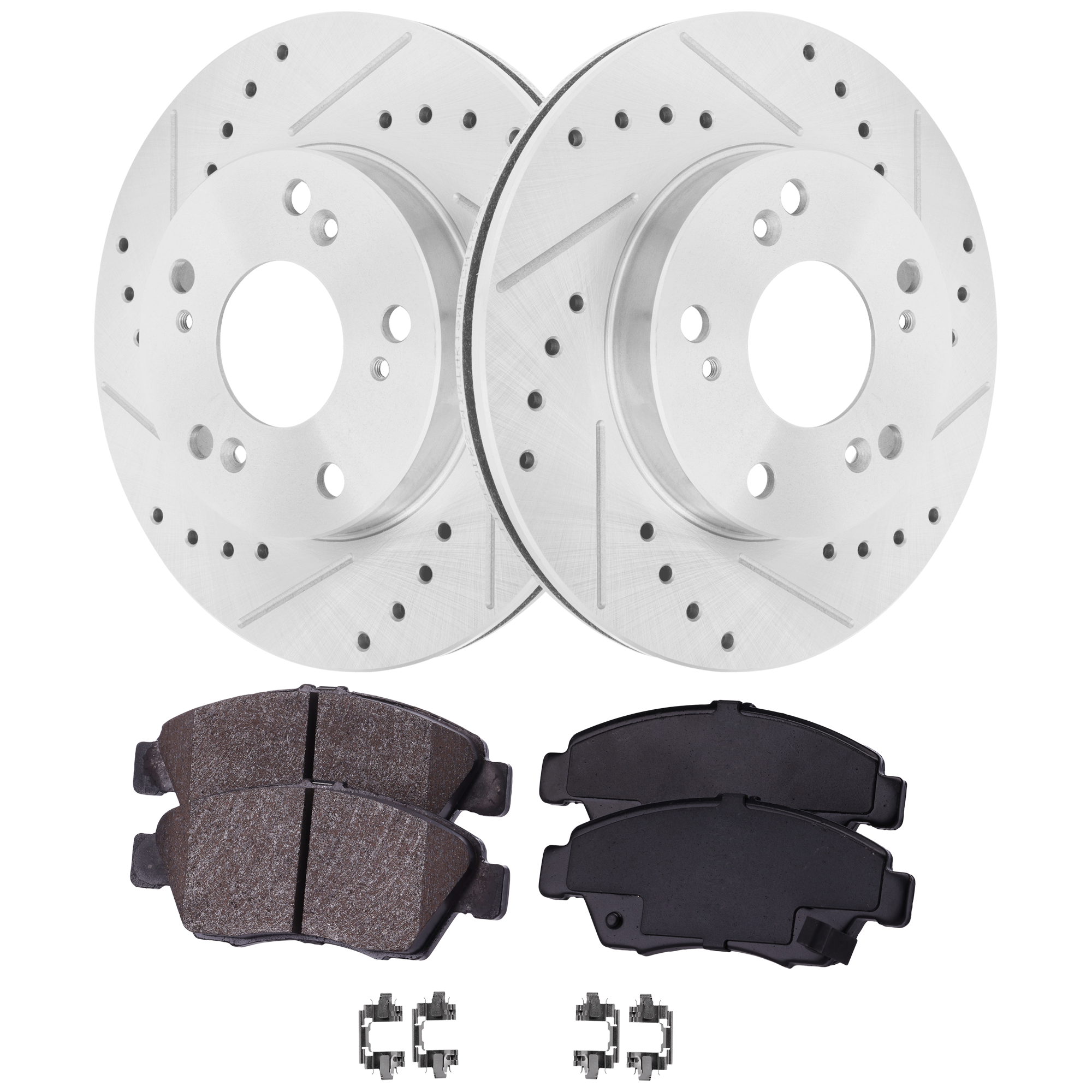 AM CIVIC 04-04 FRONT BRAKE DISC AND PAD KIT 2 Wheel Set Cross drilled and Slotted Vented 5 Lugs SKU KIT 103125 GD083 OEM 31311-145397-0832911-0832912-9