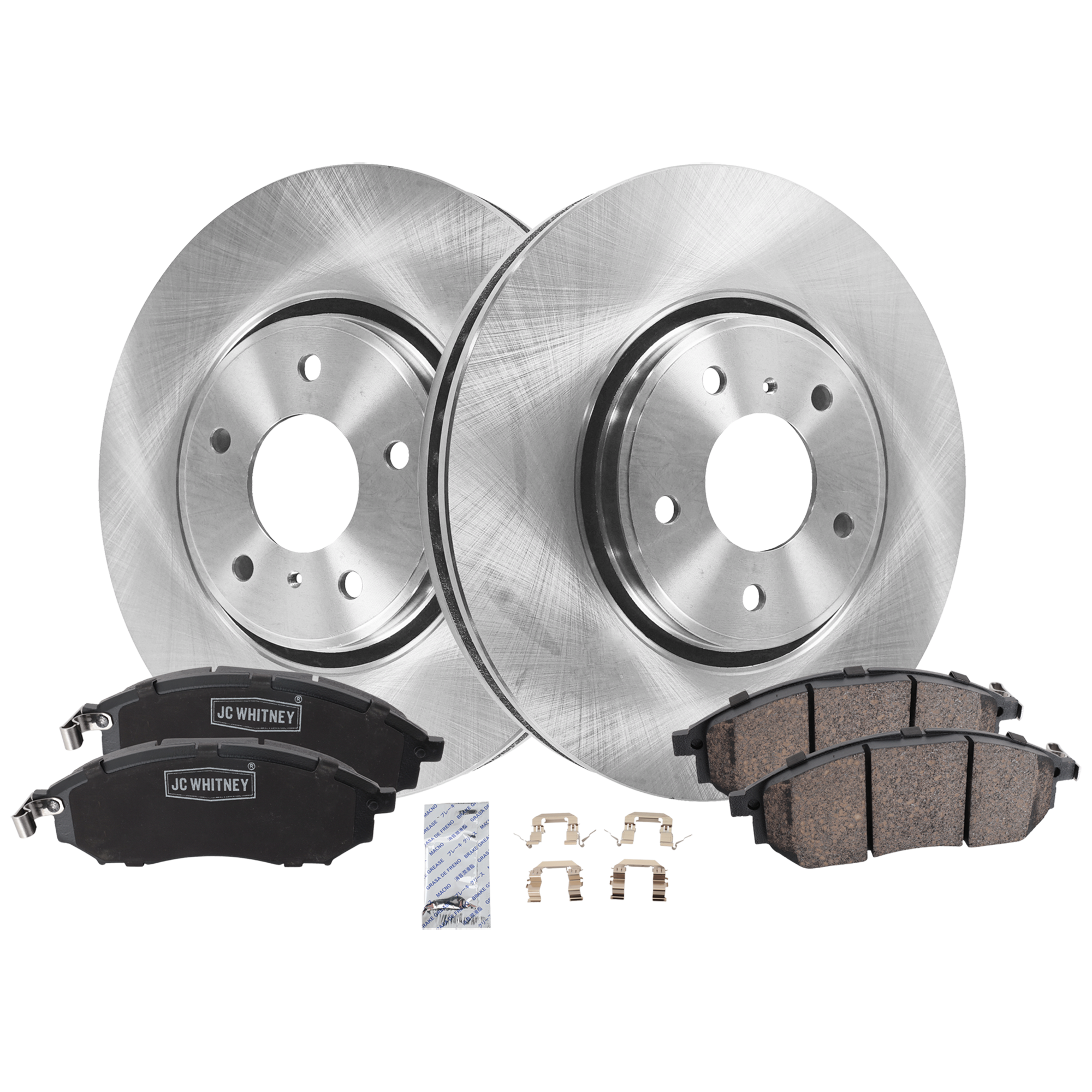 AM FX35-06-12 FX45-06-08 FRONT BRAKE DISC AND PAD KIT 2 Wheel Set Plain Surface Vented 5 Lugs SKU KIT 103125 GD087 OEM 40206CL70A 41060AR090-41060AT3