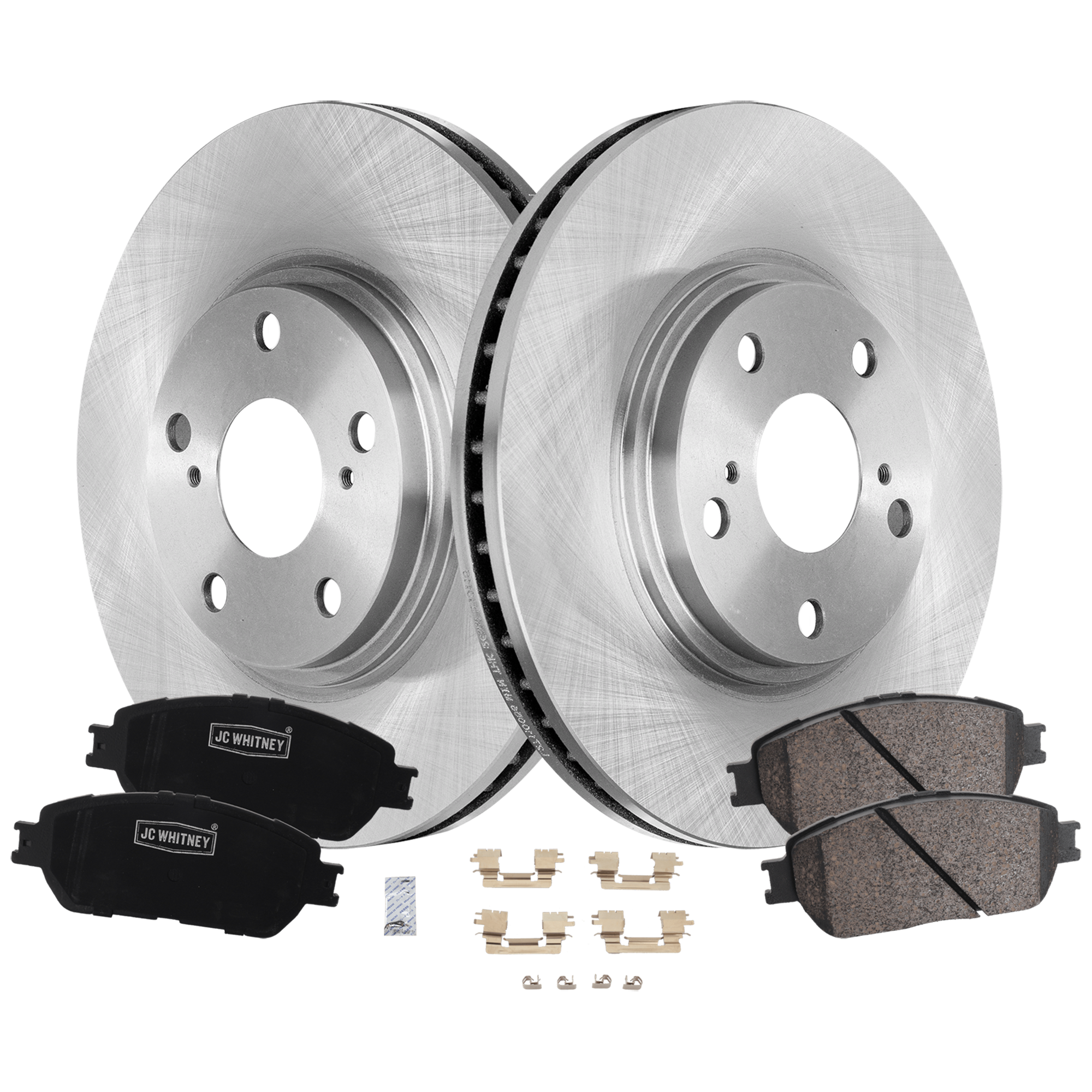 AM ES330-04-06 FRONT BRAKE DISC AND PAD KIT 2 Wheel Set Plain Surface Vented 5 Lugs SKU KIT 103125 GD101 OEM 4351248011-0446533270-04465332