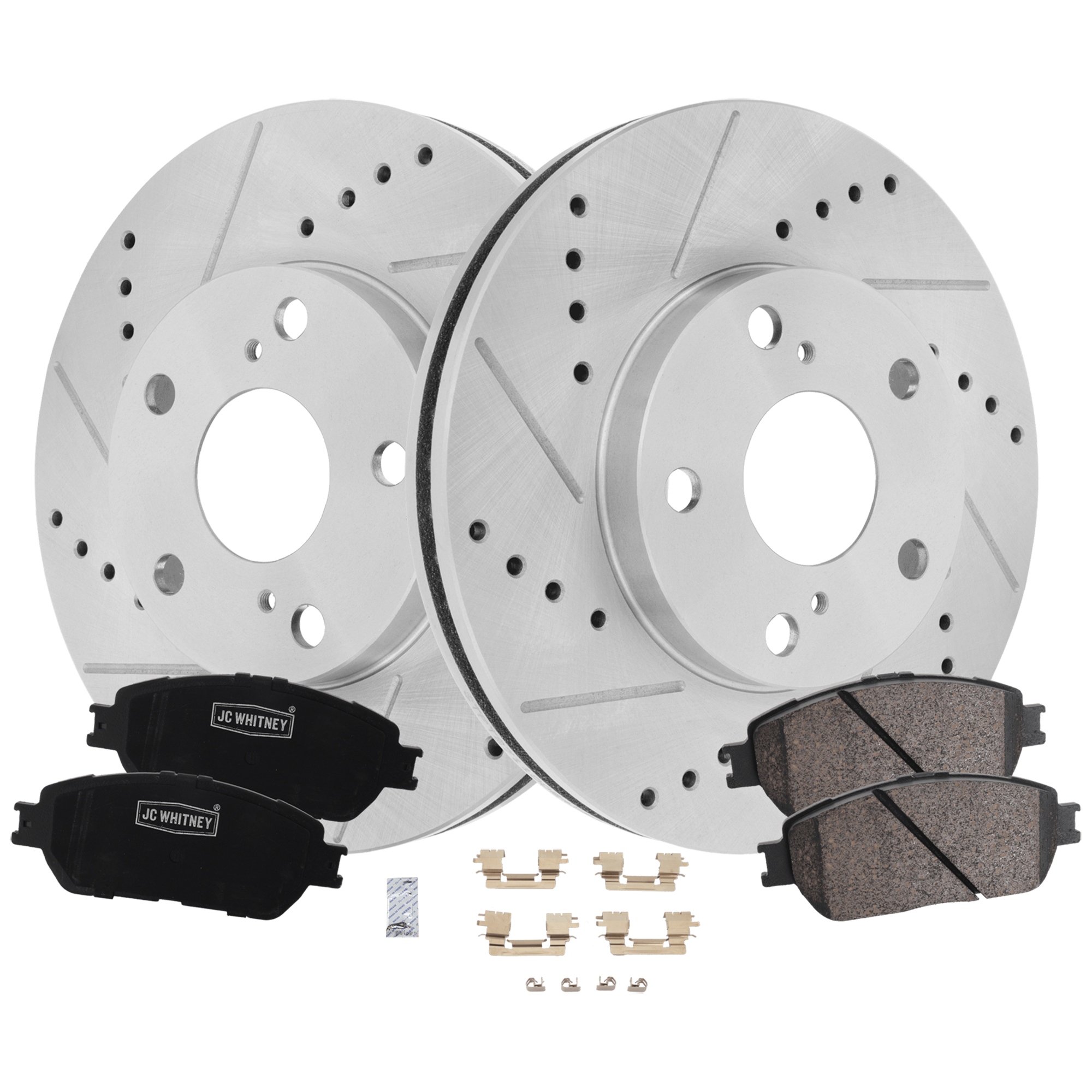 AM CAMRY 05-05 FRONT BRAKE DISC AND PAD KIT 2 Wheel Set Cross drilled and Slotted Vented 5 Lugs SKU KIT 103125 GD139 OEM 368-19784-19949-25358-31050-31