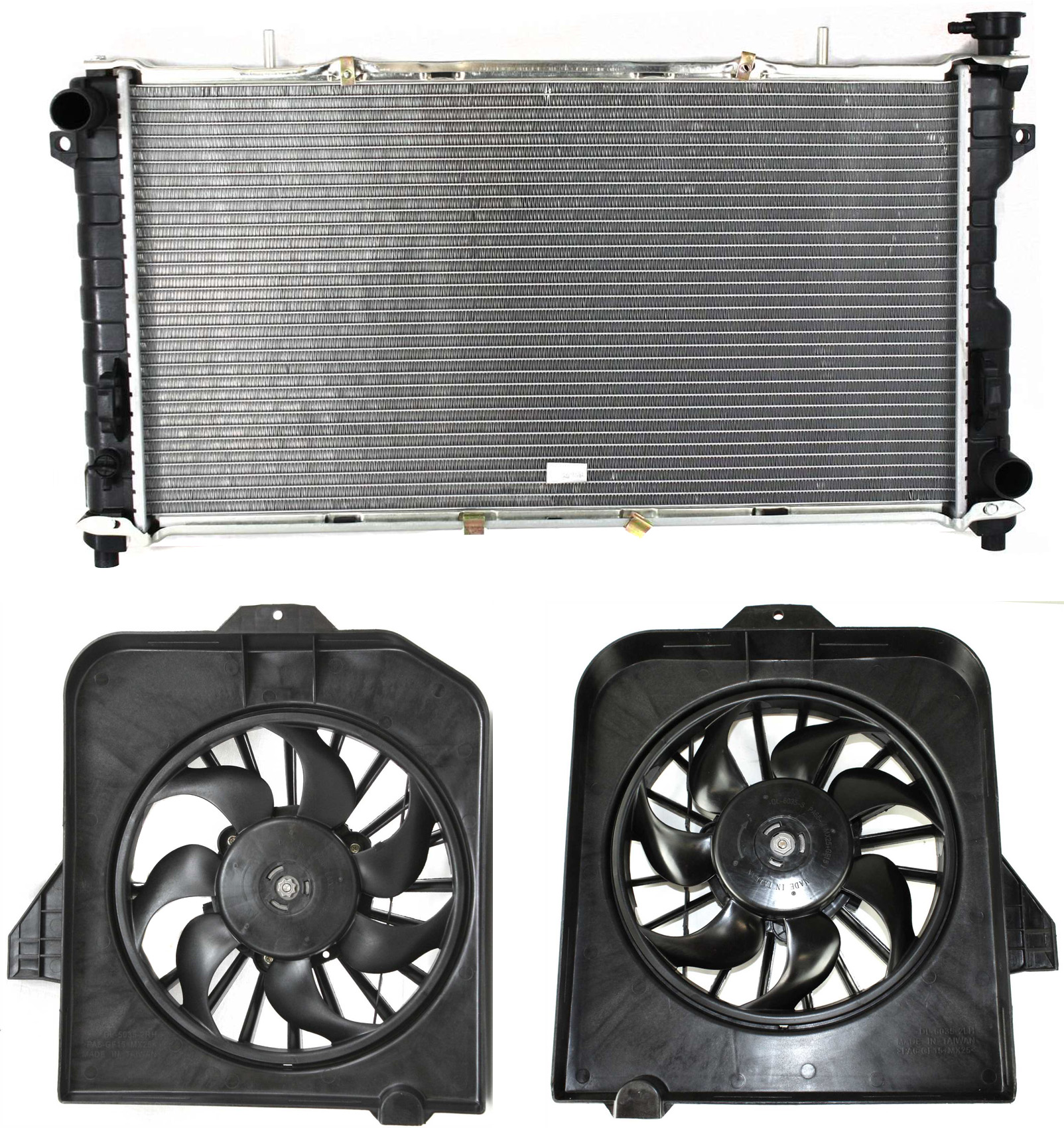 AM CARAVAN GRAND CARAVAN TOWN COUNTRY 01-04 RADIATOR 3 pc kit with Right and Left Cooling Fans SKU KIT 110217-01 Partslink CH3010162 CH3115123 CH3113102 OEM 4809168AD 4809171AG 4809170AF