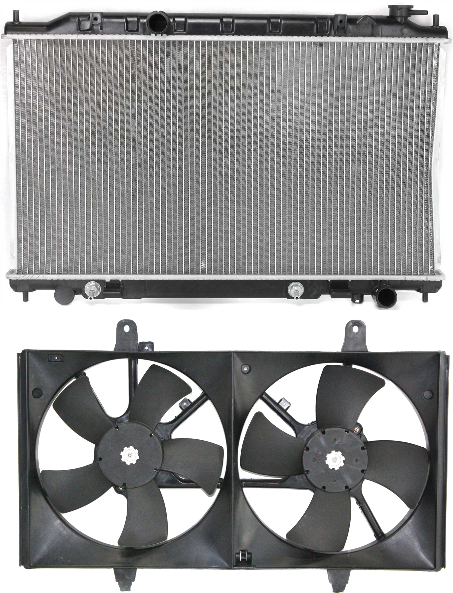 AM ALTIMA 02-06 RADIATOR 2 pc kit with Cooling Fan Assembly SKU KIT 110217-02 Partslink NI3010190 NI3115116 OEM 214608J100-214818J110