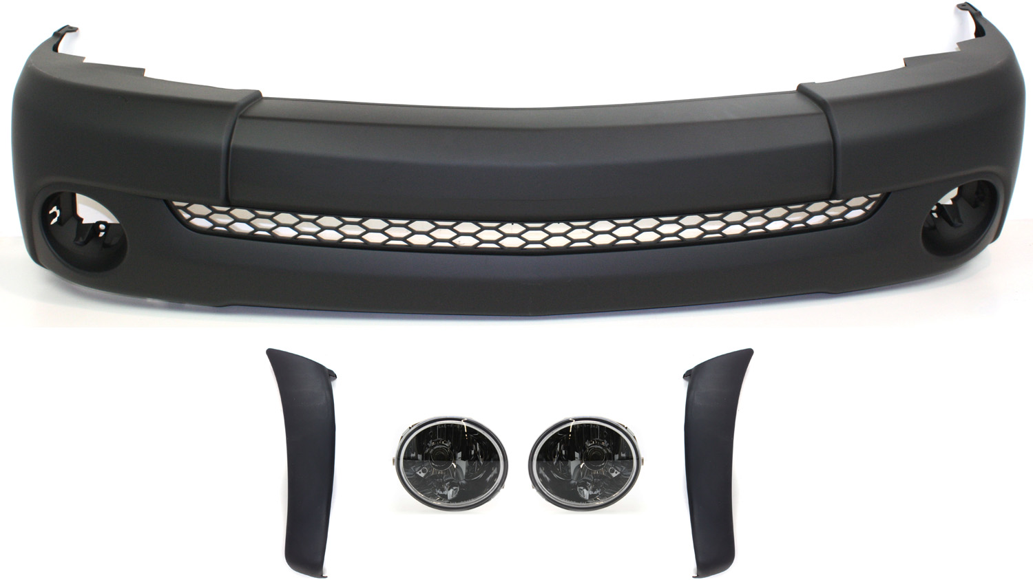AM TUNDRA 03-06 FRONT BUMPER COVER 5 pc Kit Primed Plastic Base Model Regular Cab with Bumper Ends and Fog Lights SKU KIT 110217-23 Partslink TO1000254 TO1004172 TO1005172 TO2592112 TO2593112 OEM 521190C050-521130C901-521120C9