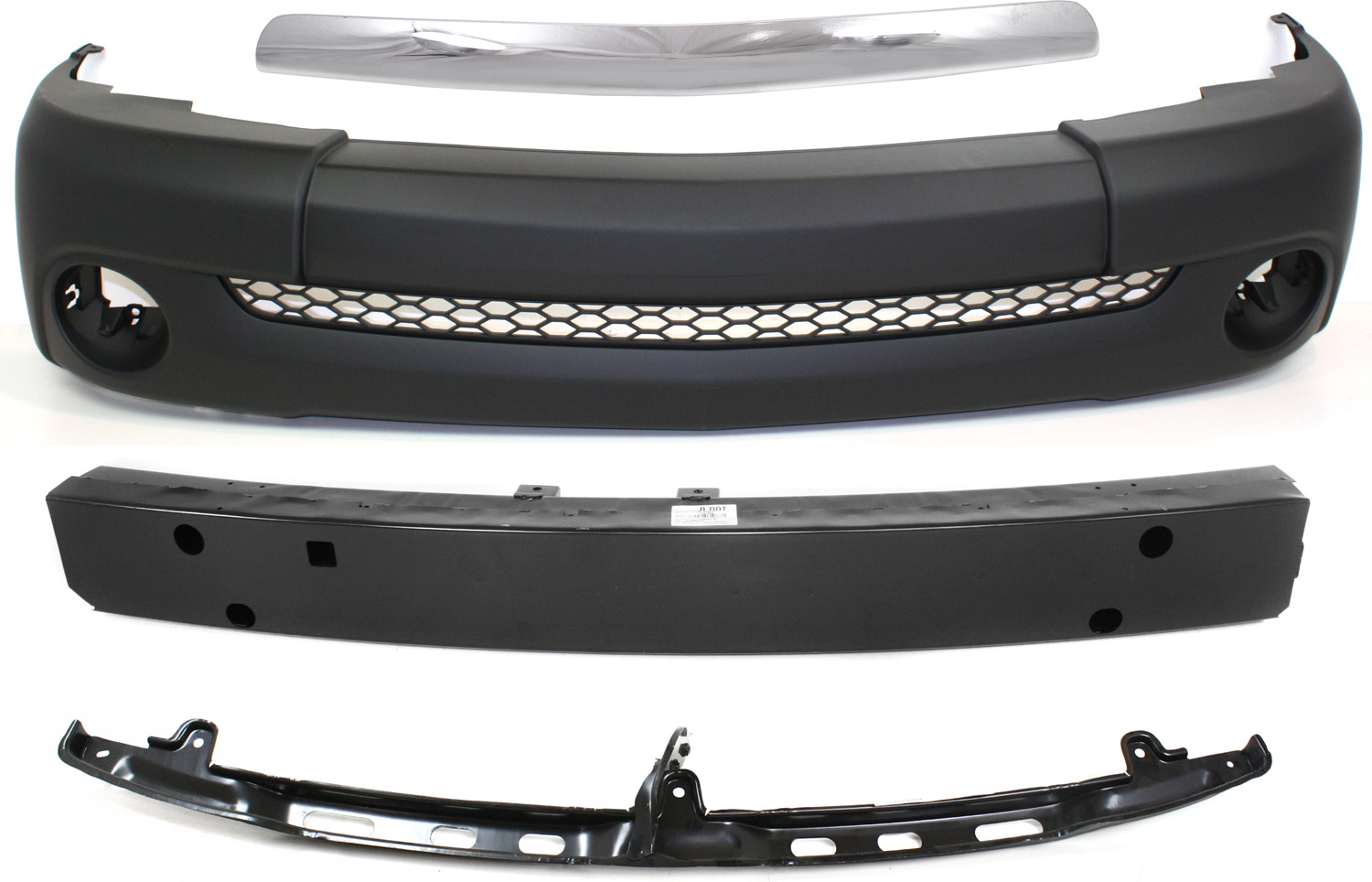 AM TUNDRA 03-06 FRONT BUMPER COVER 4 pc Kit Primed Plastic Base Model Regular Cab with Bumper Reinforcement Bumper Retainer and Bumper Trim SKU KIT 110217-37 Partslink TO1000254 TO1006189 TO1031105 TO1044109 OEM 521190C050-520210C012-525060C0