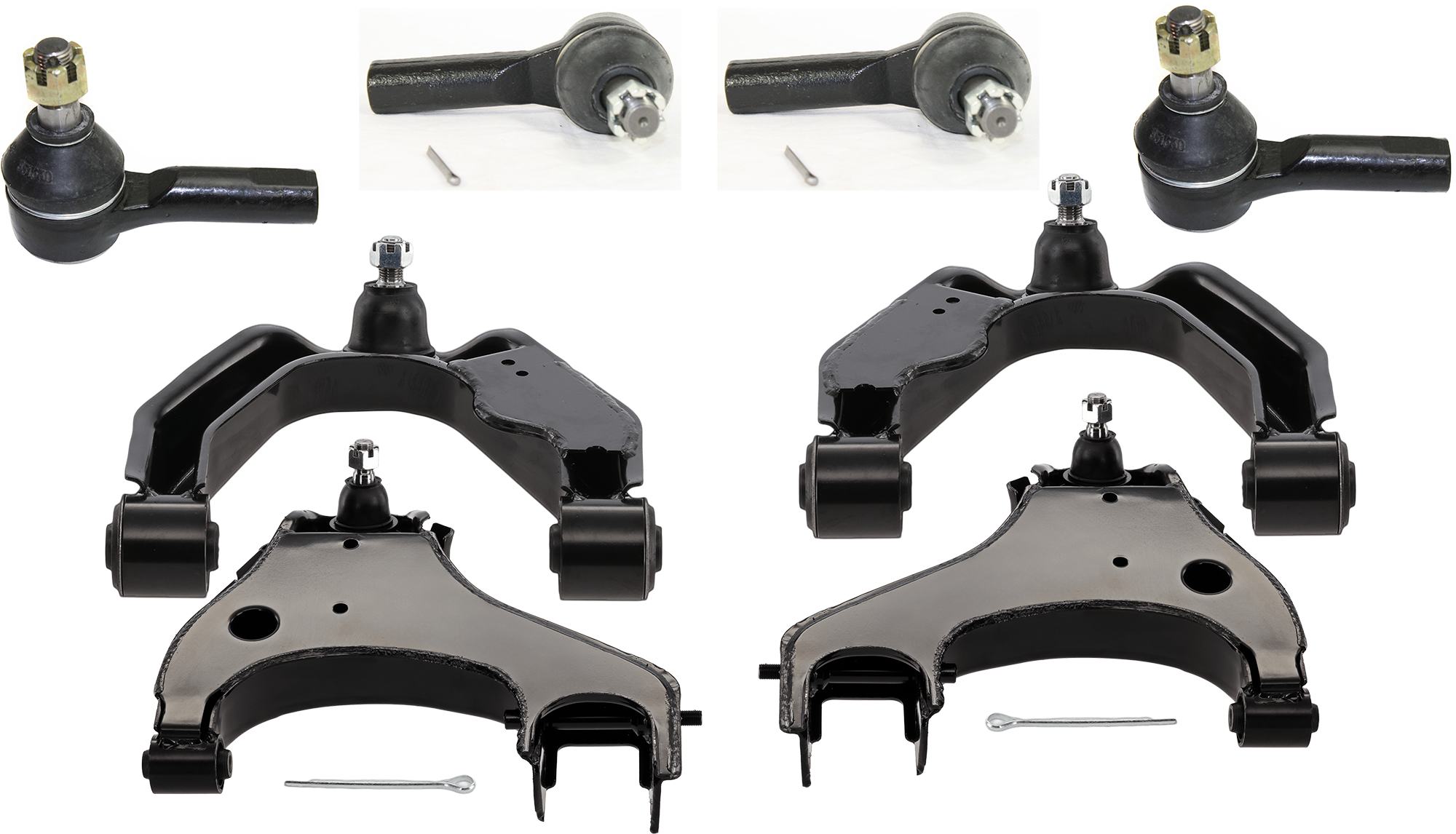 AM FRONTIER 98-04 XTERRA 00-04 FRONT SUSPENSION KIT RH AND LH 8 pc Kit with Control Arms and Tie Rod Ends SKU KIT 110223-05 Partslink NI4511103 NI4510103 NI4513100 NI4512100 NI4520100 OEM 545009Z510-545008B525-545019Z5