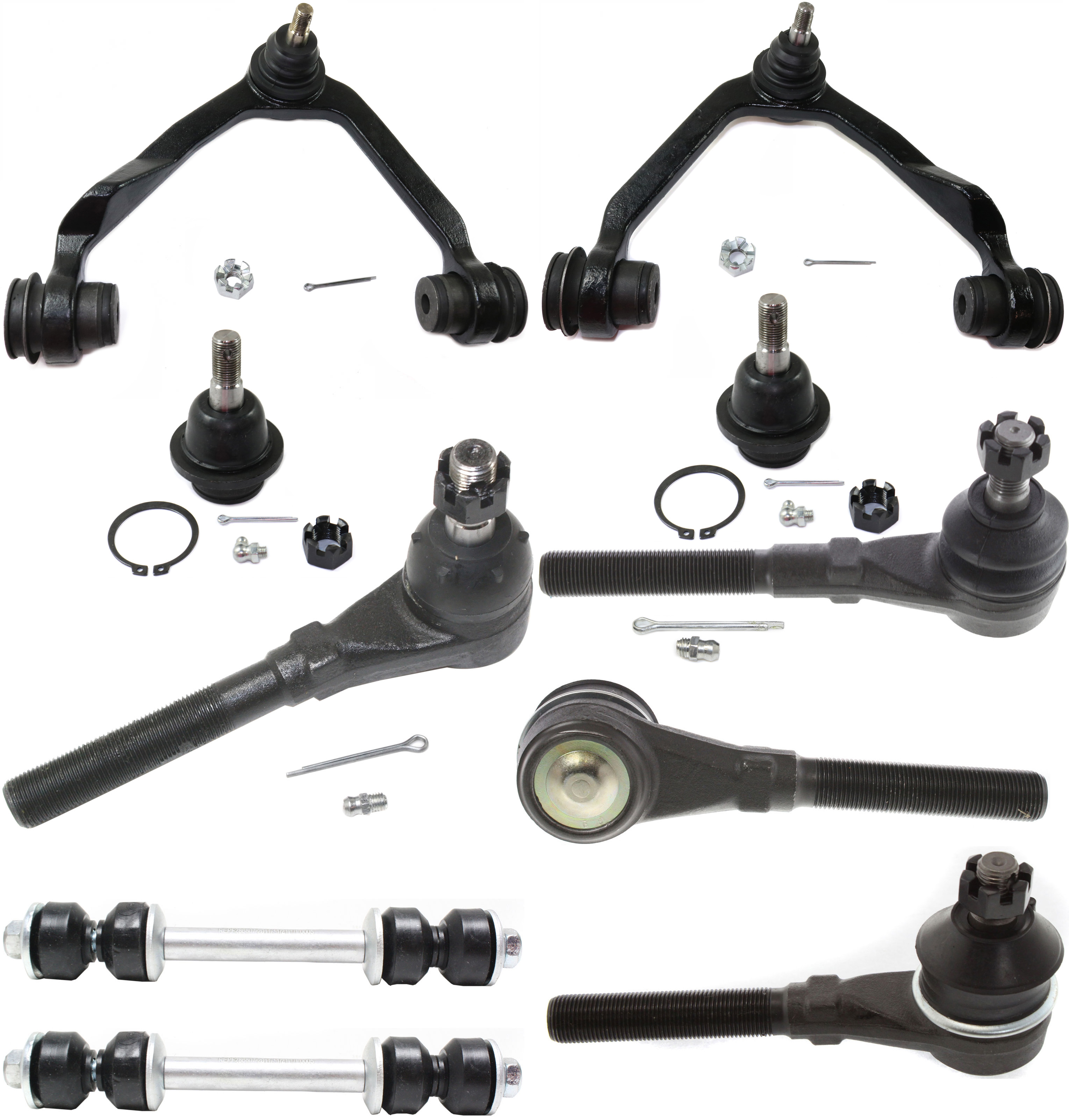 AM F SERIES 97-04 FRONT CONTROL ARM KIT RH AND LH Upper w ball joint s 10 pc Kit with Ball Joint Sway Bar Link and Tie Rod End SKU KIT 110615-12 OEM 104222-285019-1016769-2601460