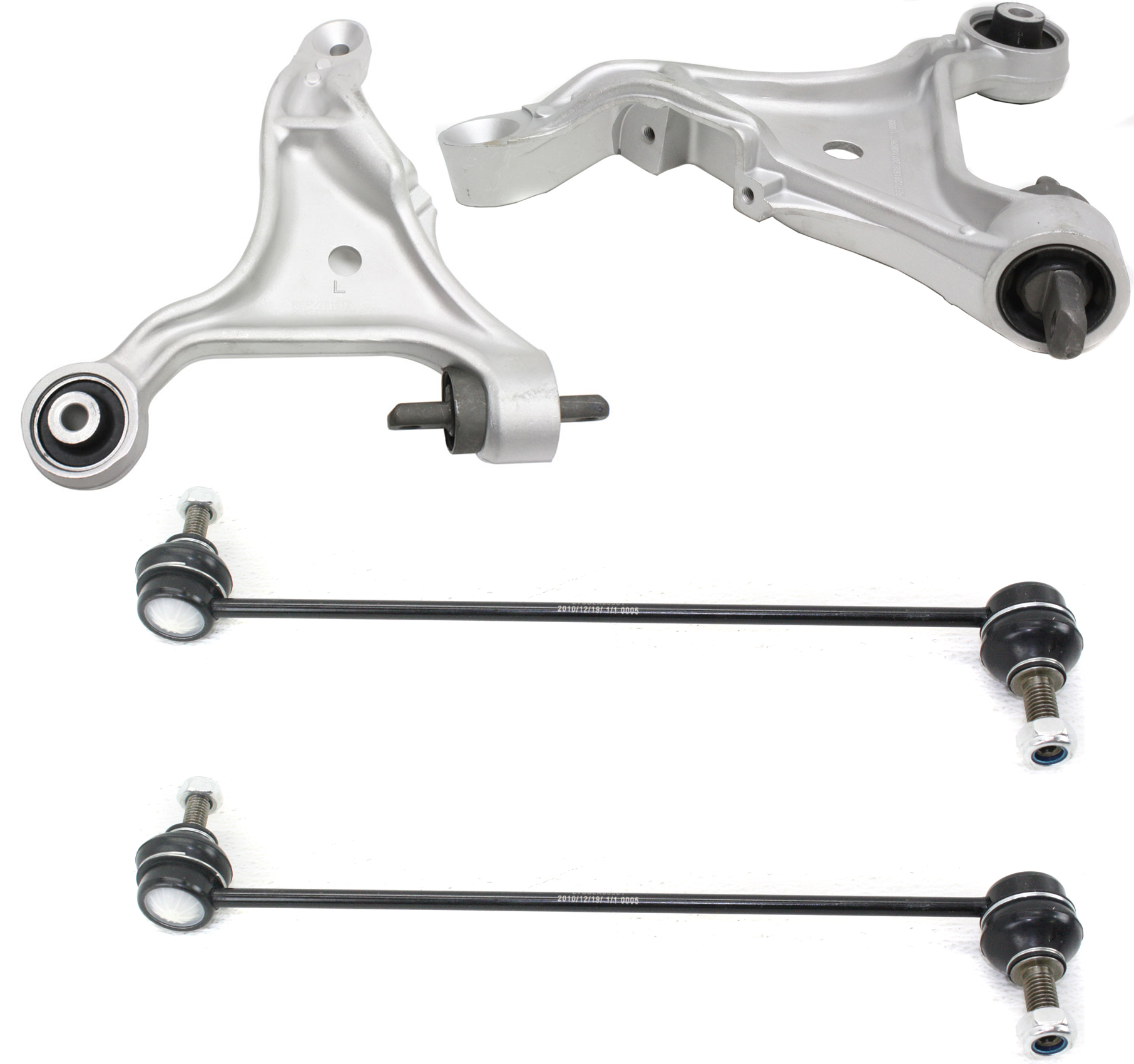 AM S60 V70-01-07 FRONT CONTROL ARM KIT RH AND LH w o ball joint s 4 pc Kit with Sway Bar Link SKU KIT 110615-33 OEM 30635229-30635230-8649544-2743