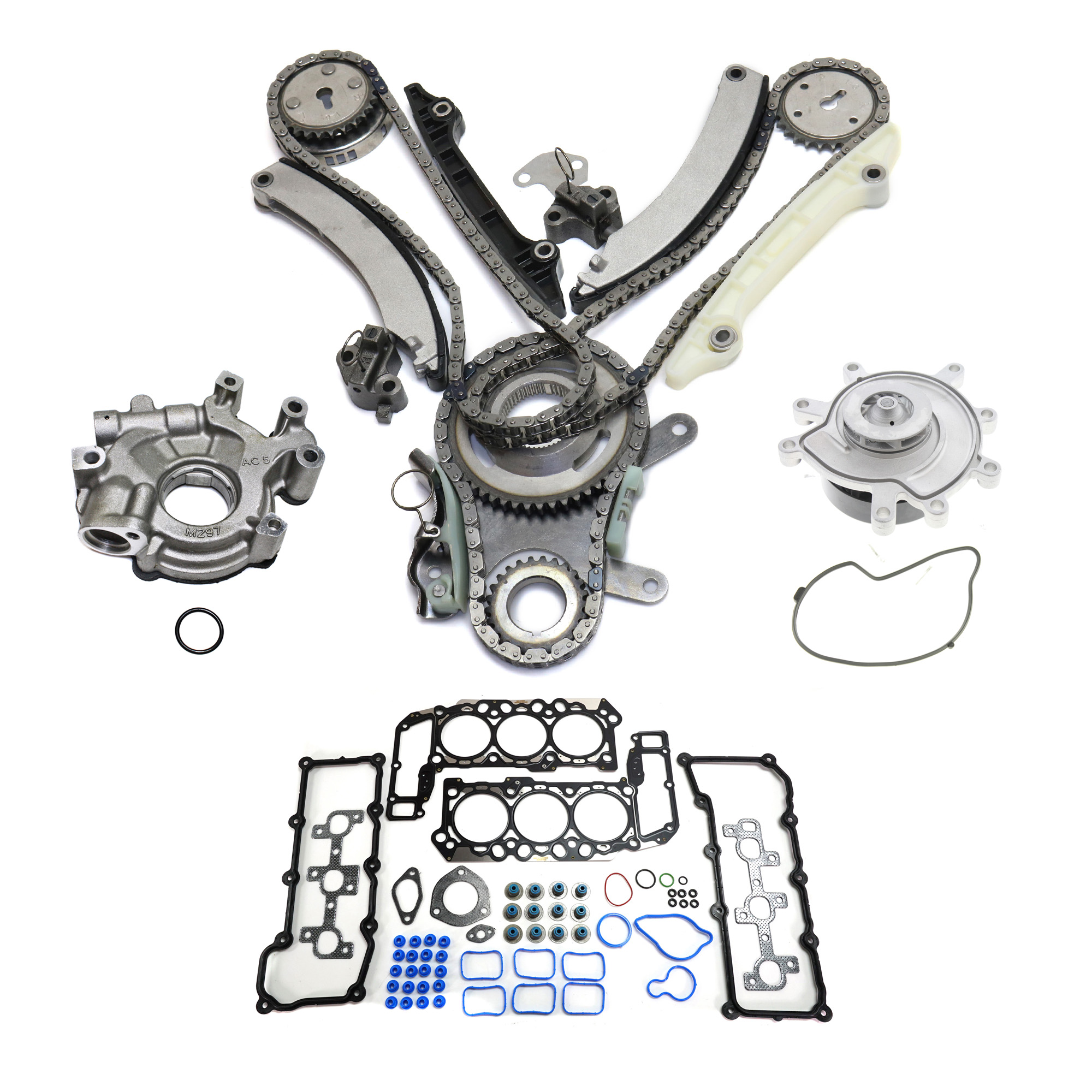AM LIBERTY RAM 1500-04-05 TIMING CHAIN KIT SOHC 3.7L Engine 4 pc kit w Cylinder Head Gasket Oil Pump and Water Pump SKU KIT 110713-12 OEM 53020827-20434-39240-43163-432