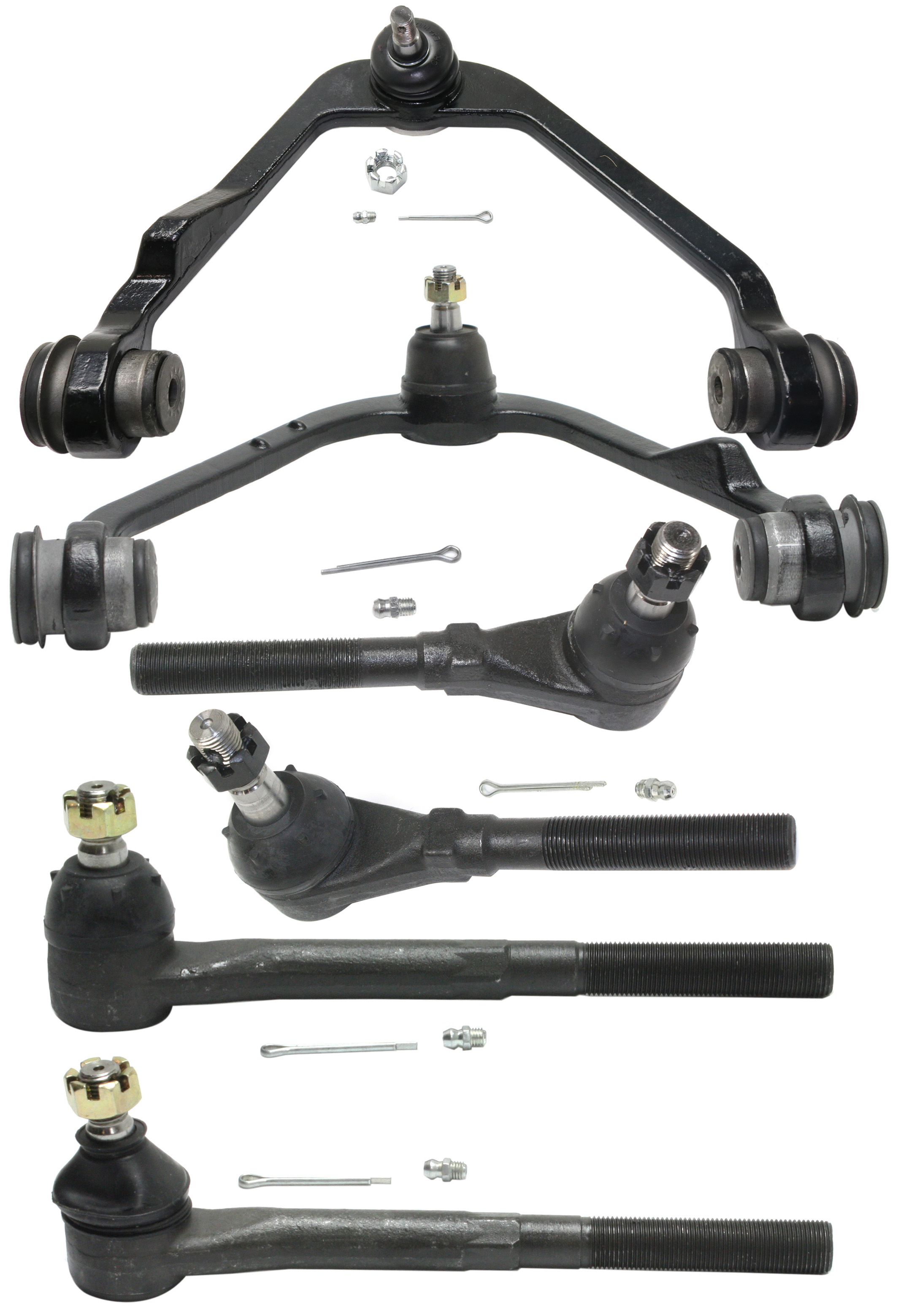 AM F 150-97-03 F 150 HERITAGE 04-04 FRONT CONTROL ARM KIT RH AND LH Upper 6 pc kit with Tie Rod Ends SKU KIT 110718-35 OEM 5L3Z3085B F65Z3085AB XL3Z3085A