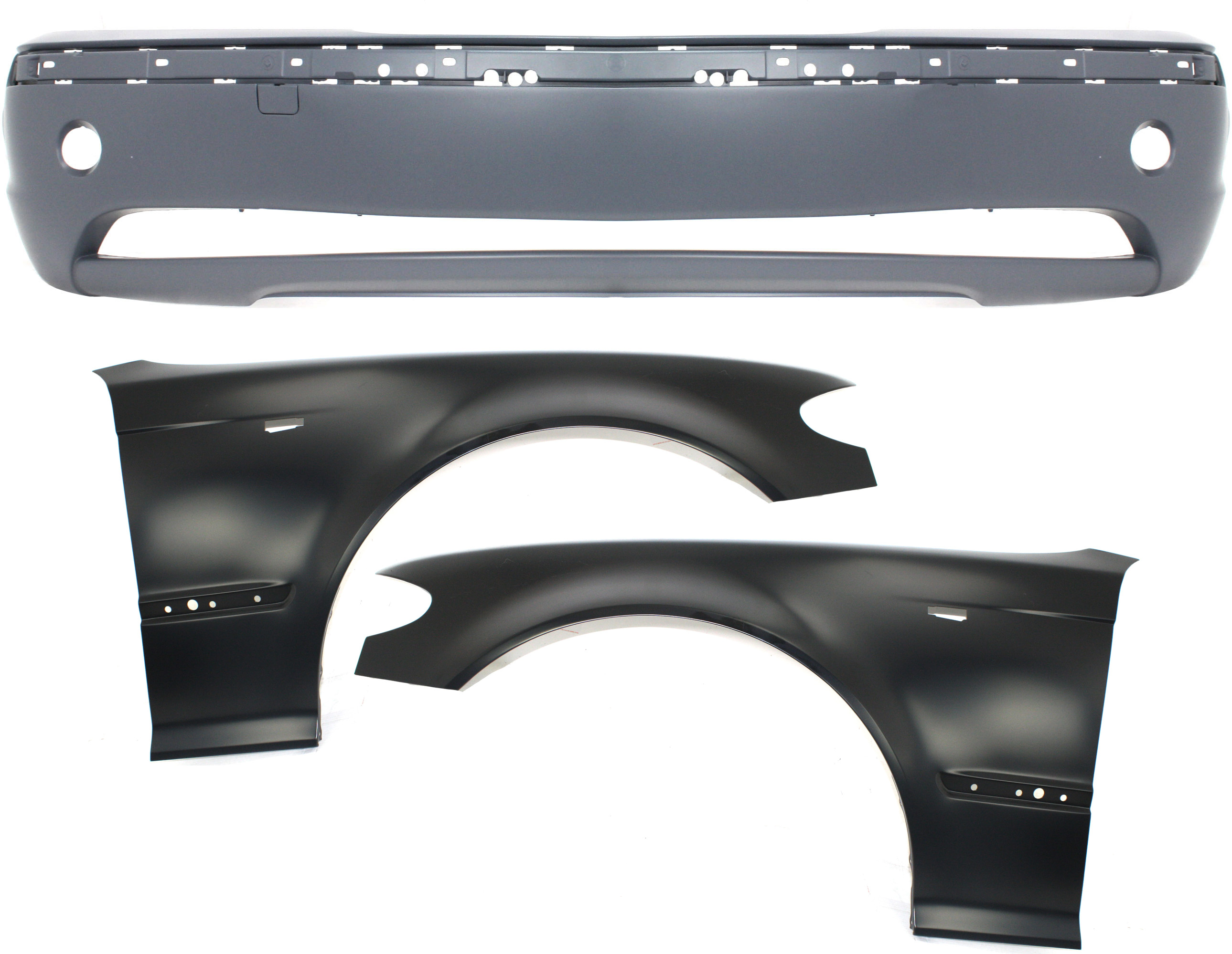 AM 3 SERIES 02-05 FRONT BUMPER COVER 3 pc Kit with Fenders SKU KIT 110817-08 Partslink BM1000146 BM1240129 BM1241129 OEM 51117044116-41357042323-413570