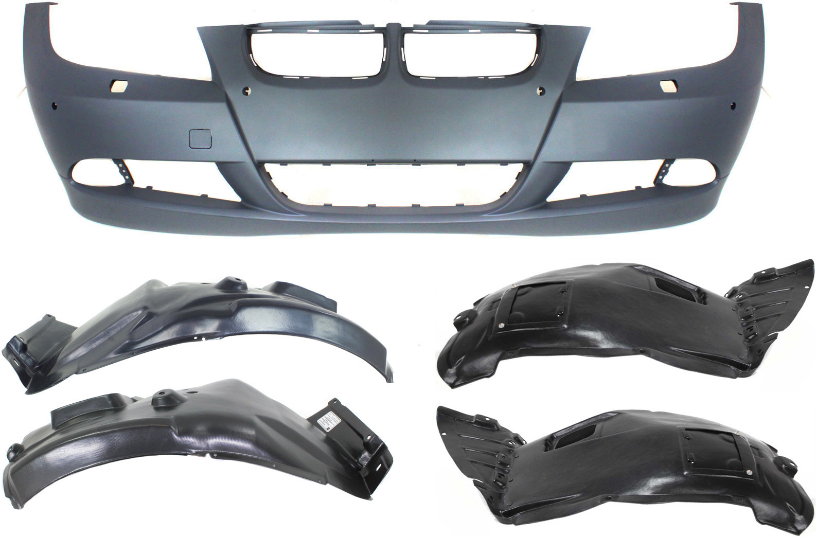 AM 3 SERIES 06-08 FRONT BUMPER COVER 5 pc Kit with Fender Liners SKU KIT 110817-11 Partslink BM1000177 OEM 51117170053-51717059377 PFM 51