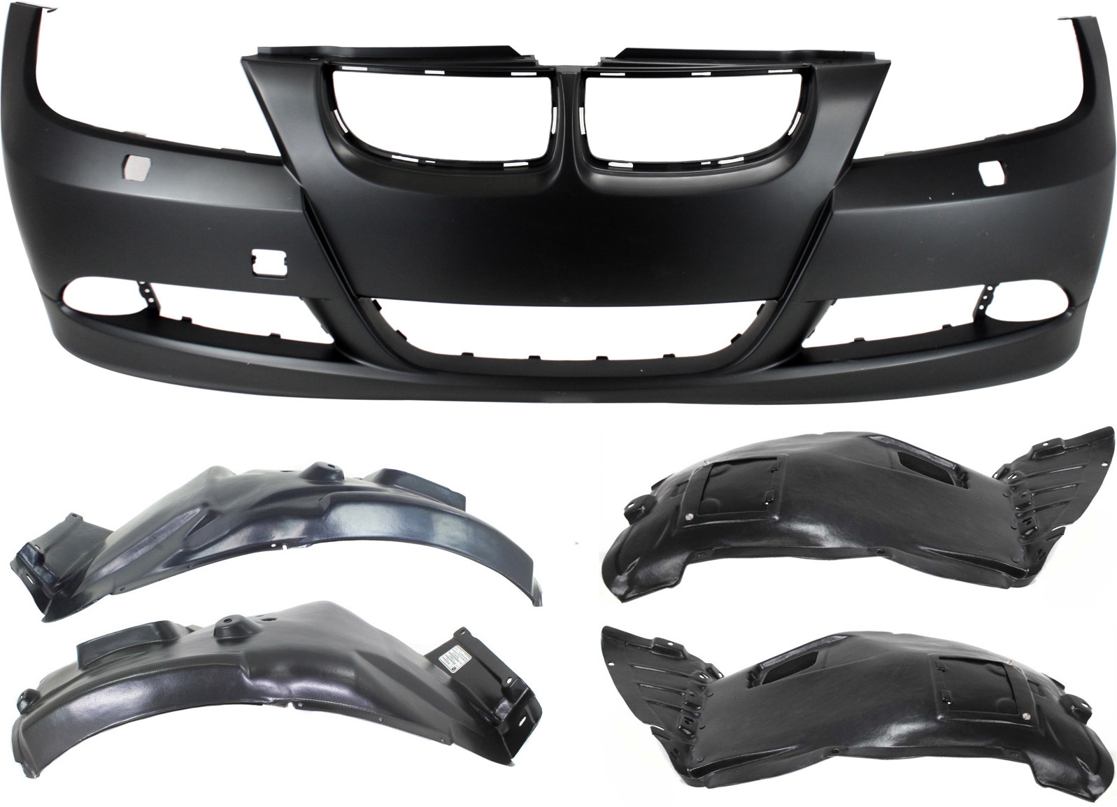 AM 3 SERIES 06-08 FRONT BUMPER COVER 5 pc Kit with Fender Liners SKU KIT 110817-14 Partslink BM1000179 OEM 51117170052-51717059377 PFM 51