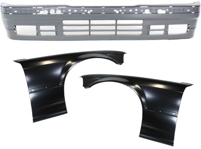 AM 3 SERIES 92-93 FRONT FENDER RH AND LH 3 pc Kit Includes Bumper Cover SKU KIT 110817-23 Partslink BM1240118 BM1241118 BM1000109 OEM 41358122233-41358122234-511181