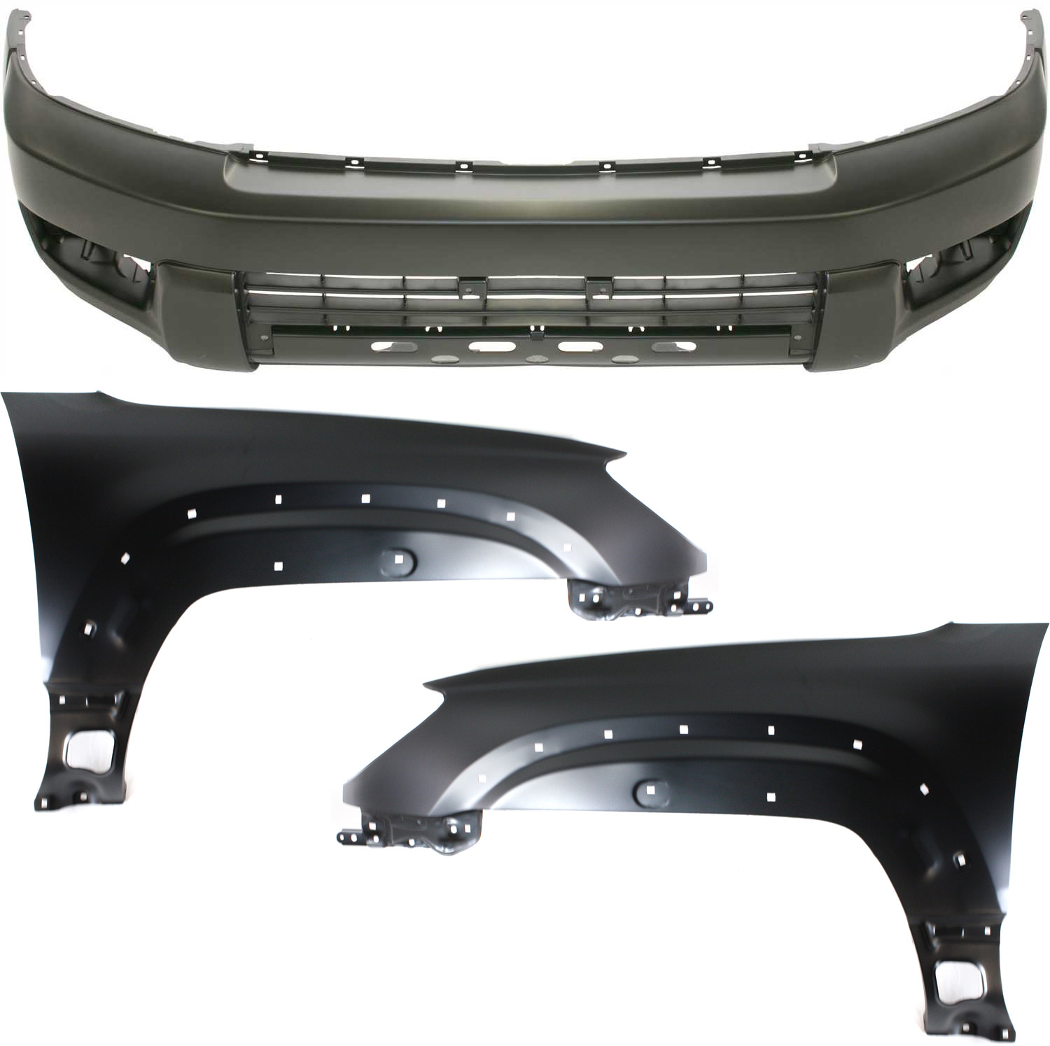 AM 4RUNNER 03-05 FRONT BUMPER COVER 3 pc Kit with Fenders SKU KIT 110817-28 Partslink TO1000260 TO1240197 TO1241197 OEM 5211935901-5380235620-53801355