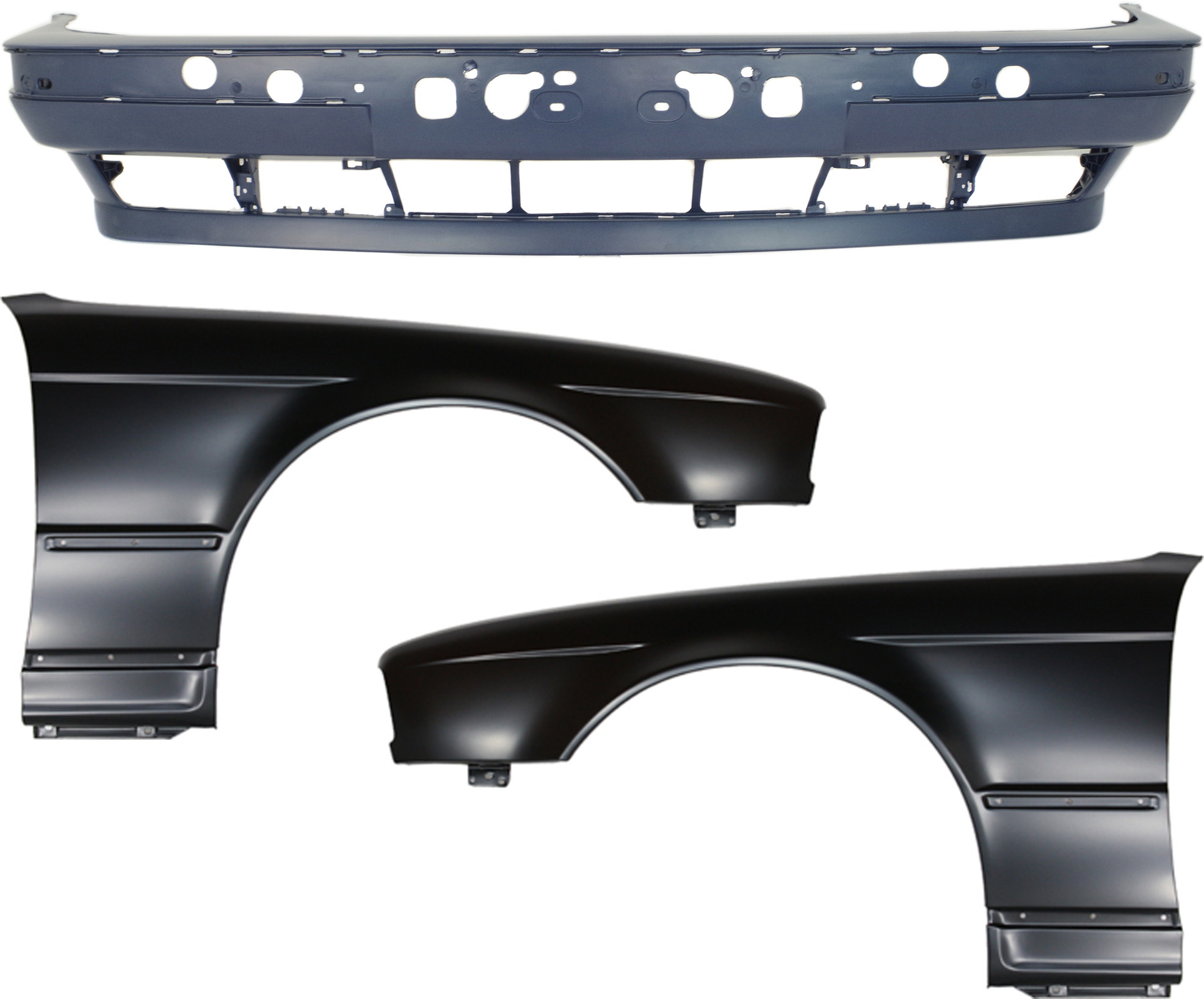 AM 525I 89-95-535I 89-93 FRONT BUMPER COVER 3 pc Kit with Fenders SKU KIT 110817-29 Partslink BM1000101 BM1240104 BM1241103 OEM 51111944630-41351946927-413519