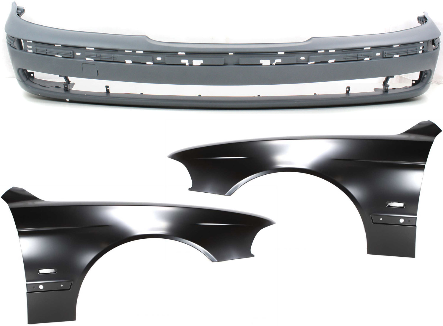 AM 528I 540I 97-00 FRONT BUMPER COVER 3 pc Kit with Fenders SKU KIT 110817-30 Partslink BM1000122 BM1240120 BM1241120 OEM 51118208313-41358162133-413581