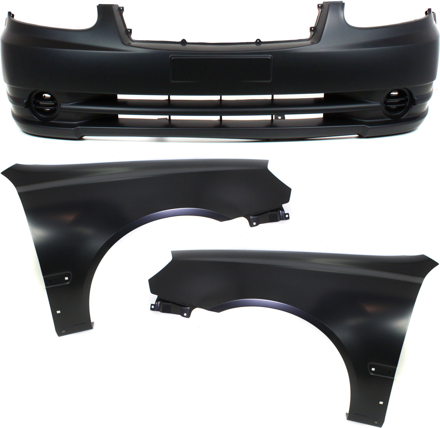 AM ACCENT 03-06 FRONT BUMPER COVER 3 pc Kit with Fenders SKU KIT 110817-38 Partslink HY1000145 HY1240131 HY1241131 OEM 8651125650-6631125660-66321256