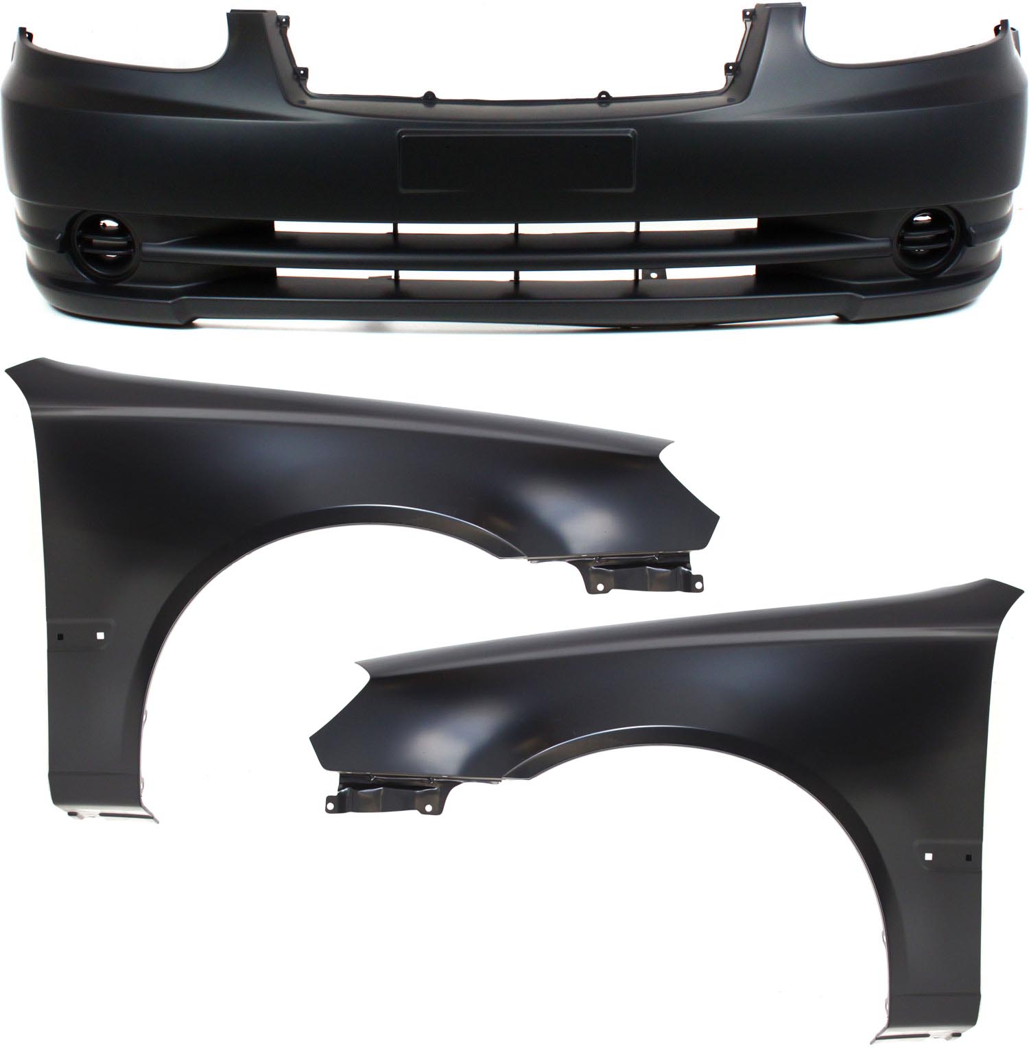 AM ACCENT 03-06 FRONT BUMPER COVER 3 pc Kit with Fenders SKU KIT 110817-43 Partslink HY1000145 HY1240132 HY1241132 OEM 8651125650-6631125360-66321253
