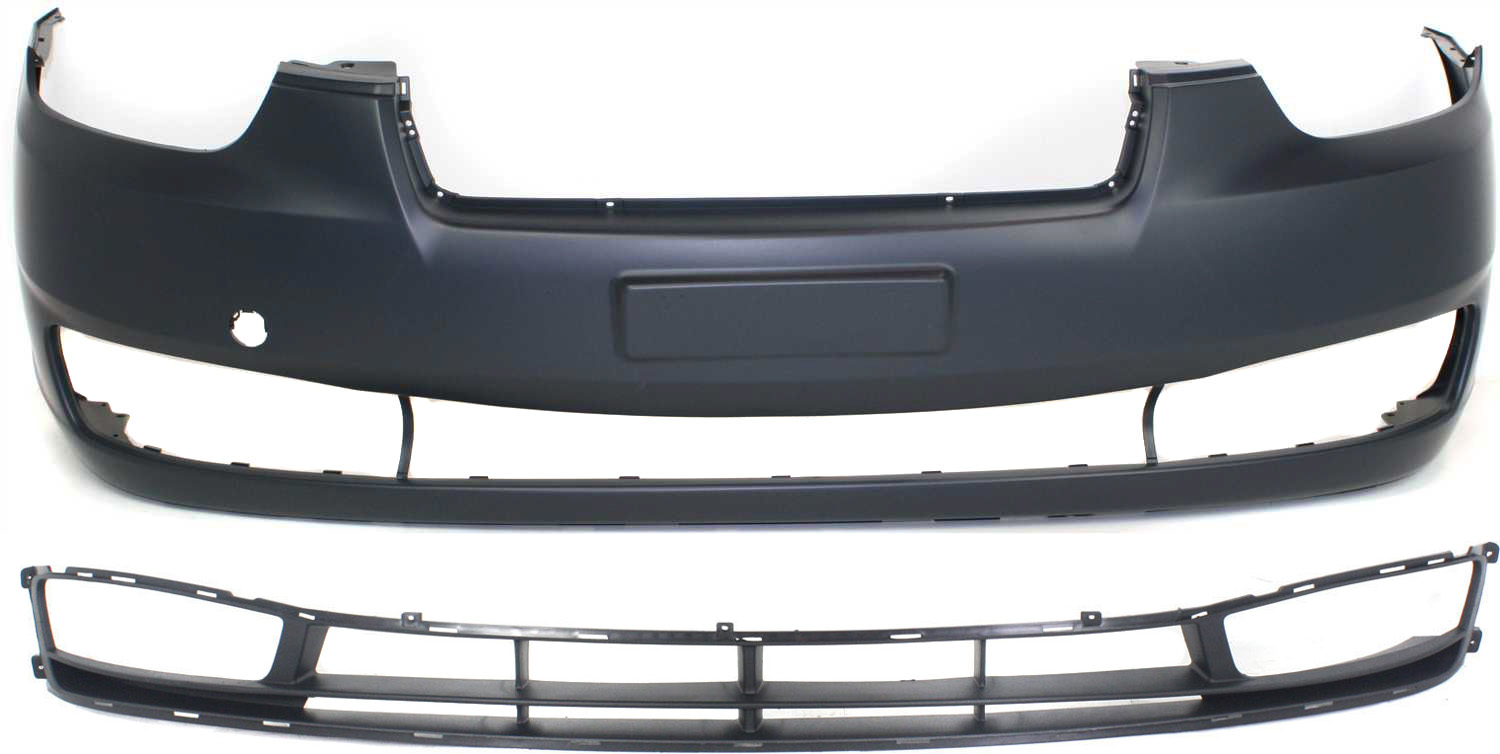 AM ACCENT 06-11 FRONT BUMPER COVER 2 pc Kit with Bumper Grille SKU KIT 110817-49 Partslink HY1000163 HY1036106 OEM 865111E010-865221E010