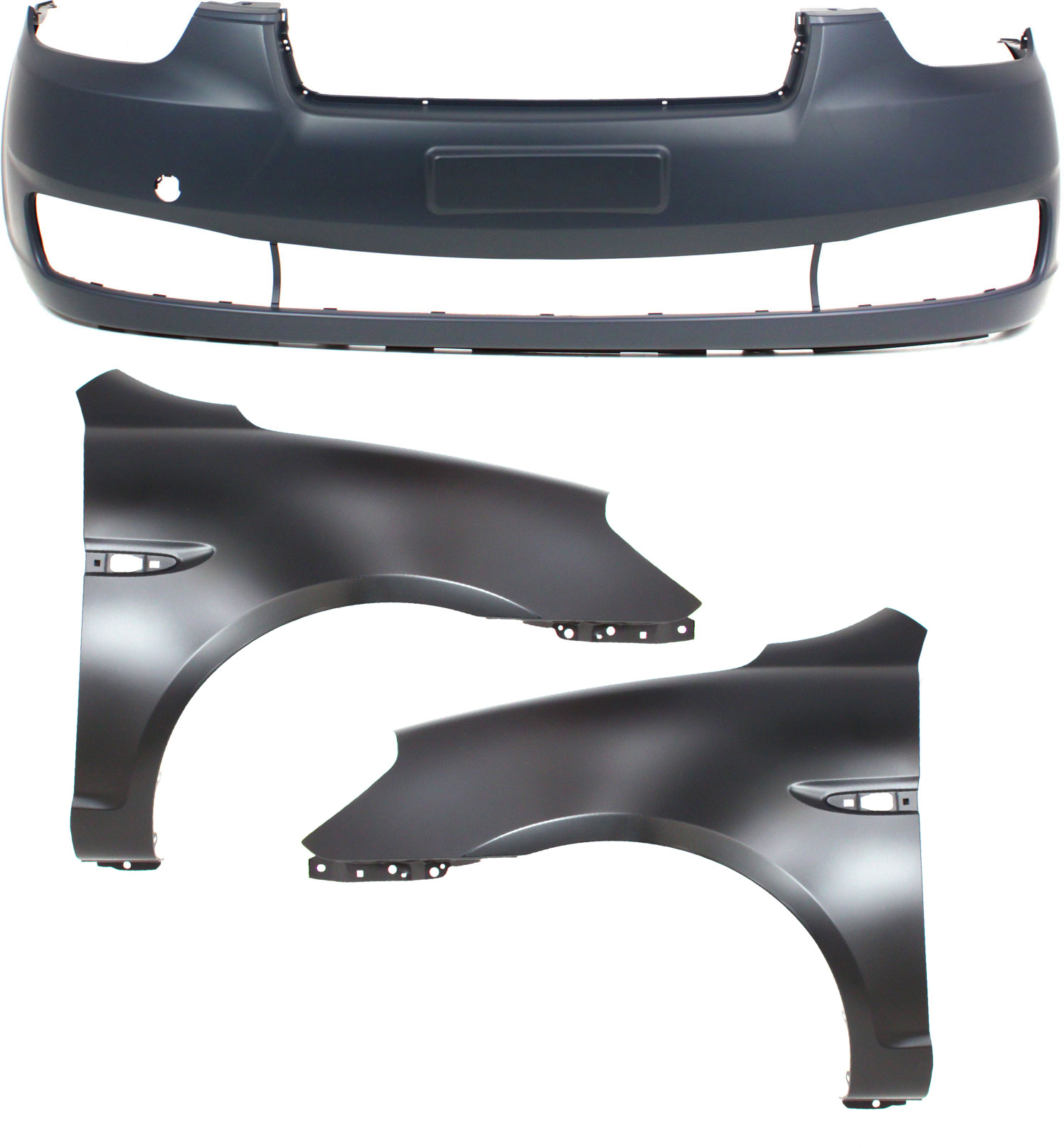AM ACCENT 06-11 FRONT BUMPER COVER 3 pc Kit with Fenders CAPA SKU KIT 110817-50 Partslink HY1000163C HY1240137C HY1241137C OEM 663111E300-663211E300-865111E0