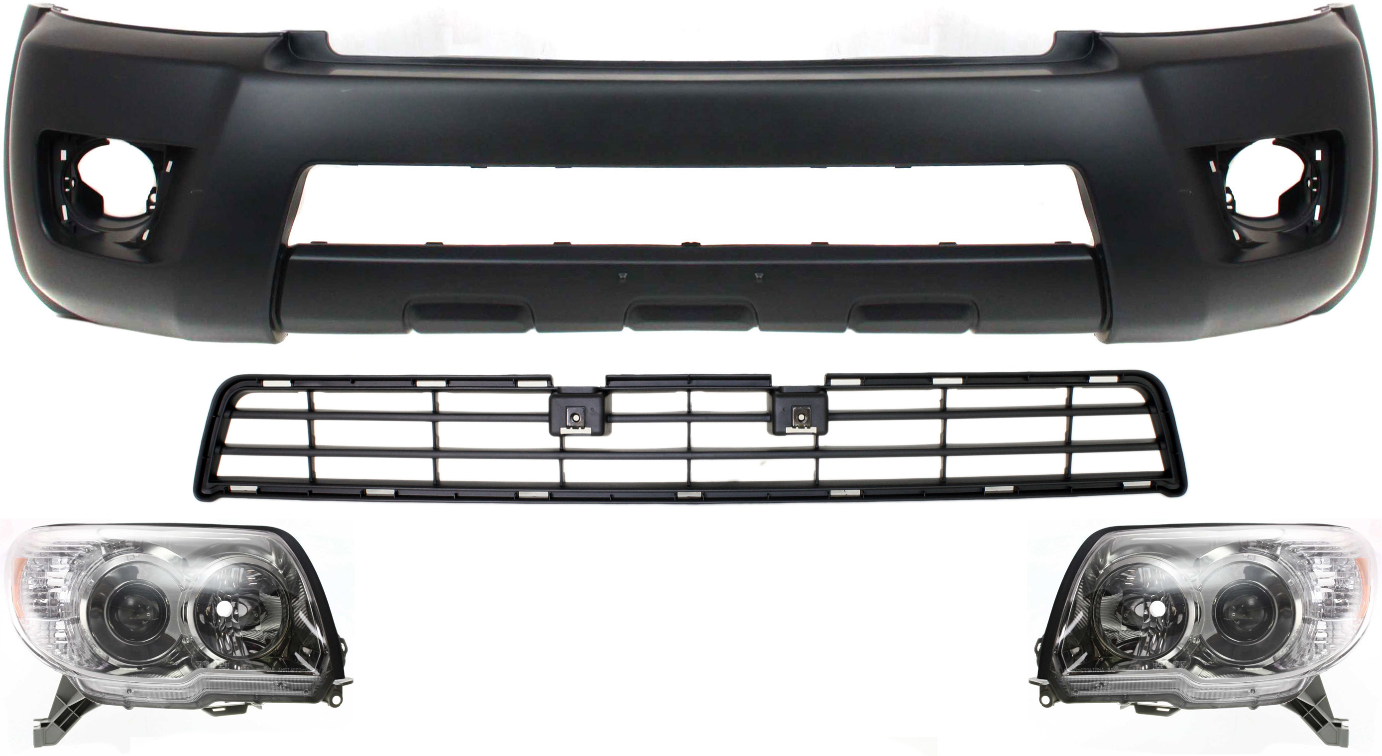 AM 4RUNNER 06-07 HEAD LAMP RH AND LH Lens and Housing Halogen 4 pc Kit with Bumper Cover and Bumper Grille SKU KIT 110817-59 Partslink TO2502165 TO2503165 TO1000326 TO1036106 OEM 8117035451-8113035471-52119359