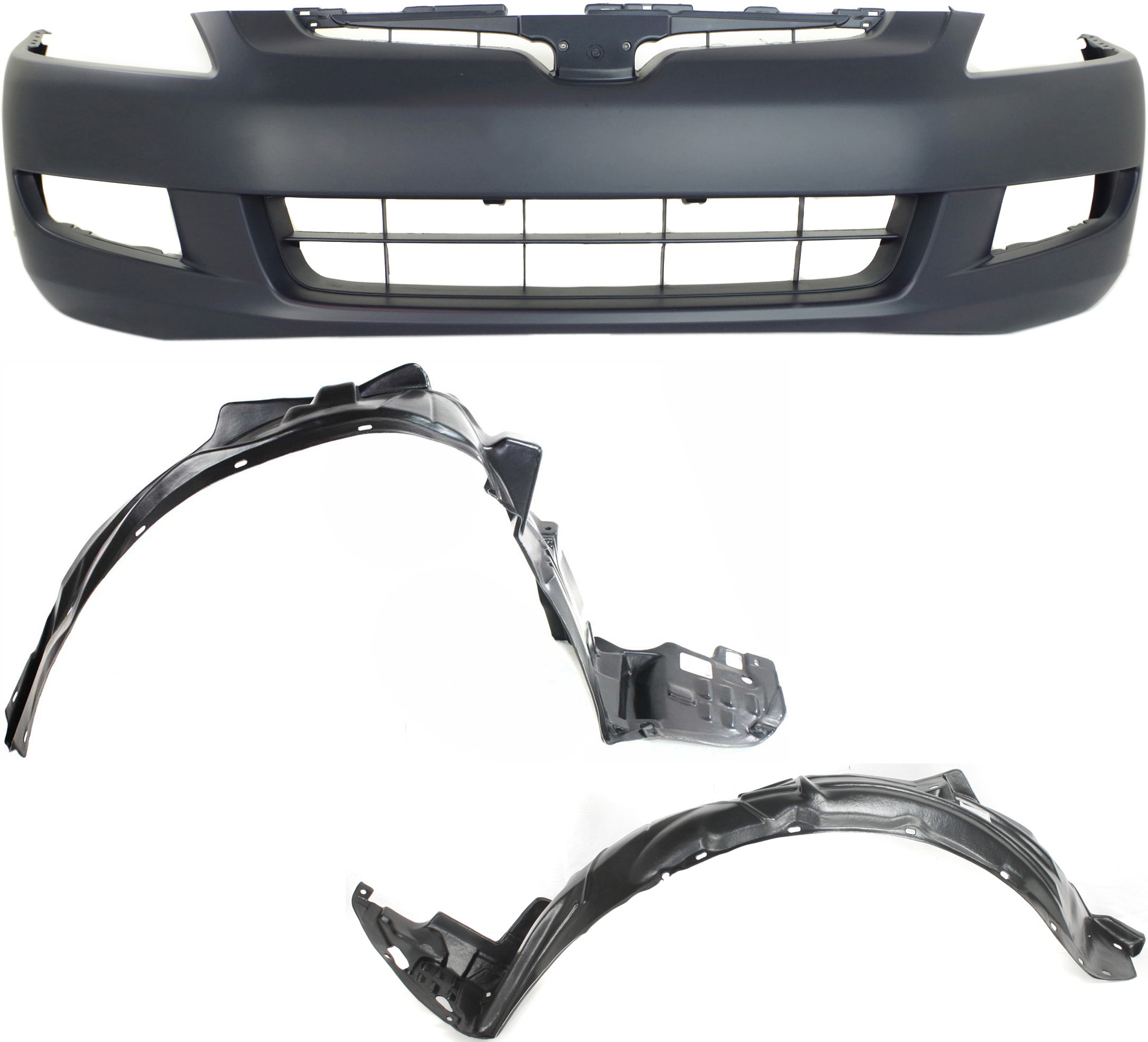 AM ACCORD 03-05 FRONT BUMPER COVER 3 pc Kit Coupe with Fender Liners SKU KIT 110817-71 Partslink HO1000212 HO1248117 HO1249117 OEM 04711SDPA90ZZ 74151SDNA00-7410