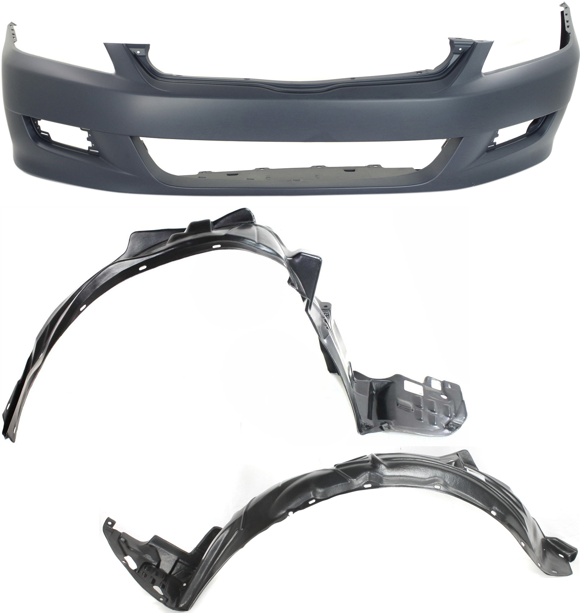 AM ACCORD 06-07 FRONT BUMPER COVER 3 pc Kit with Fender Liner Coupe SKU KIT 110817-74 Partslink HO1000234 HO1248117 HO1249117 OEM 04711SDNA81ZZ 74151SDNA00-7410