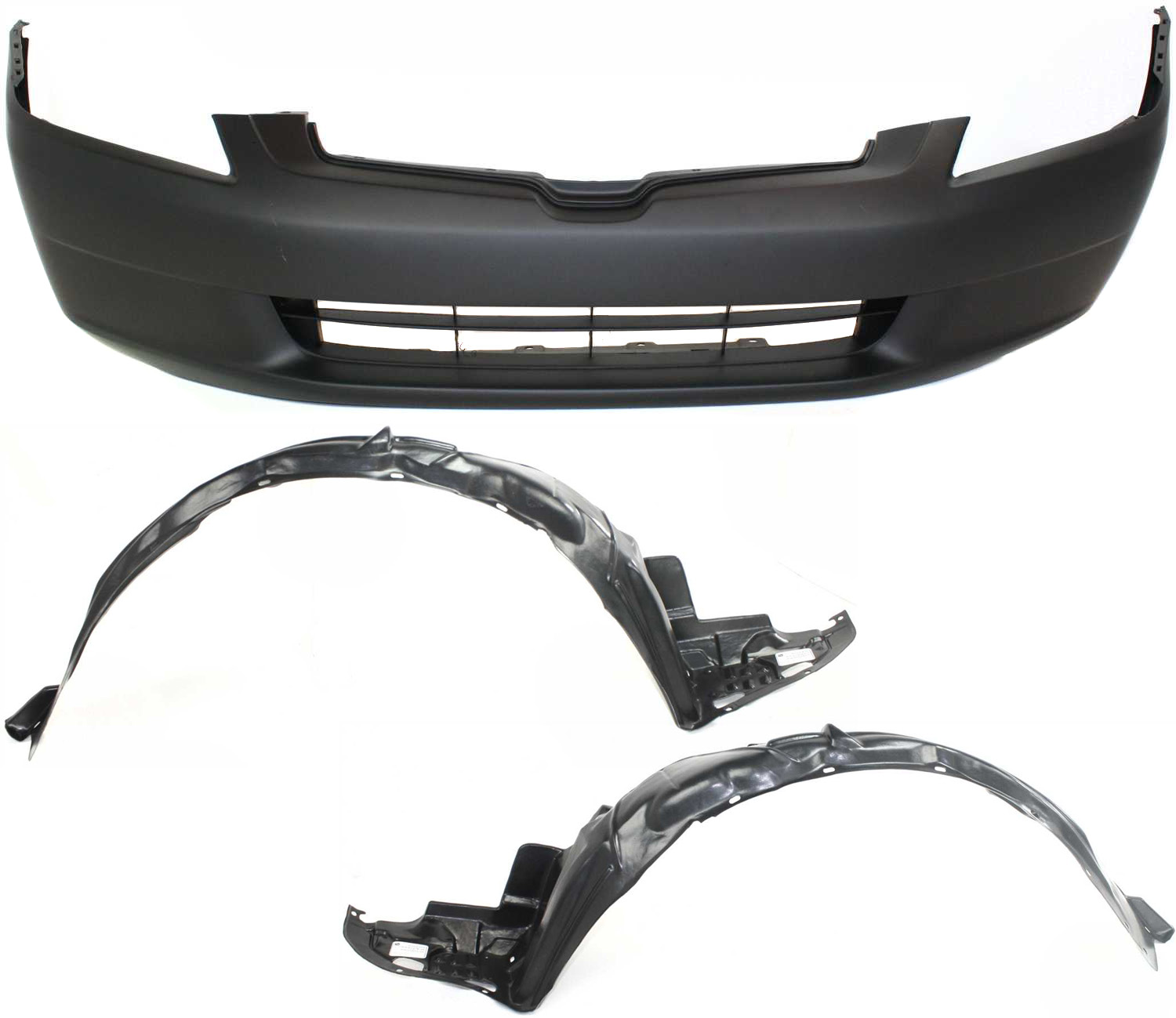 AM ACCORD 03-05 FRONT BUMPER COVER 3 pc Kit Sedan with Fender Liners SKU KIT 110817-77 Partslink HO1000210 HO1248114 HO1249114 OEM 04711SDAA90ZZ 74151SDAA00-7410