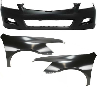 AM ACCORD 06-07 FRONT BUMPER COVER 3 pc Kit with Fender Sedan SKU KIT 110817-80 Partslink HO1000235 HO1240157 HO1241157 OEM 04711SDLA90ZZ 04630SDAA90ZZ 04