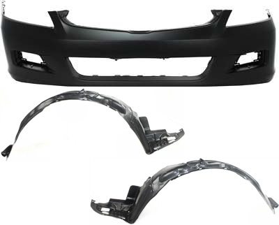 AM ACCORD 06-07 FRONT BUMPER COVER 3 pc Kit Sedan with Fender Liner SKU KIT 110817-81 Partslink HO1000235 HO1248114 HO1249114 OEM 04711SDLA90ZZ 74151SDAA00-7410