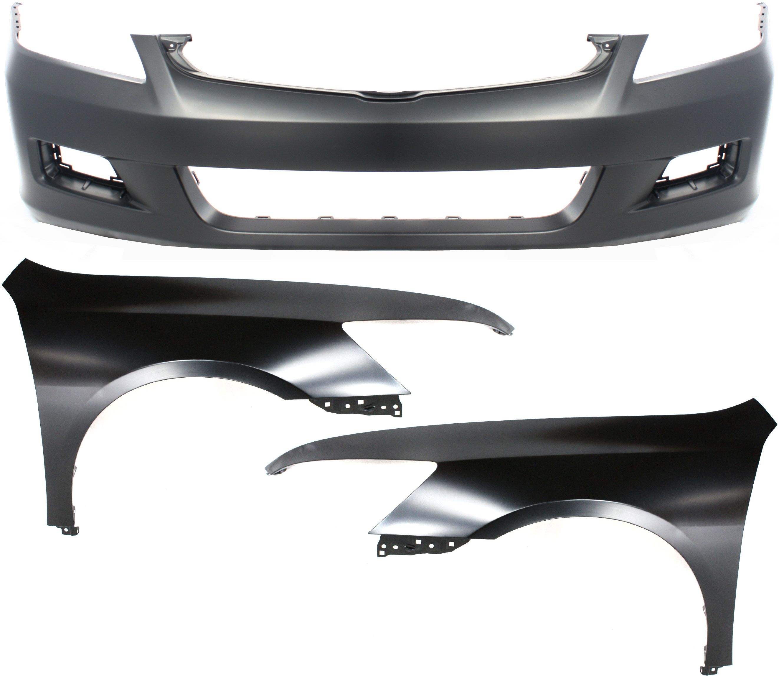 AM ACCORD 06-07 FRONT BUMPER COVER 3 pc Kit Sedan with Fenders CAPA SKU KIT 110817-85 Partslink HO1000235C HO1240157C HO1241157C OEM 04620SDAA90ZZ 04630SDAA90ZZ 04