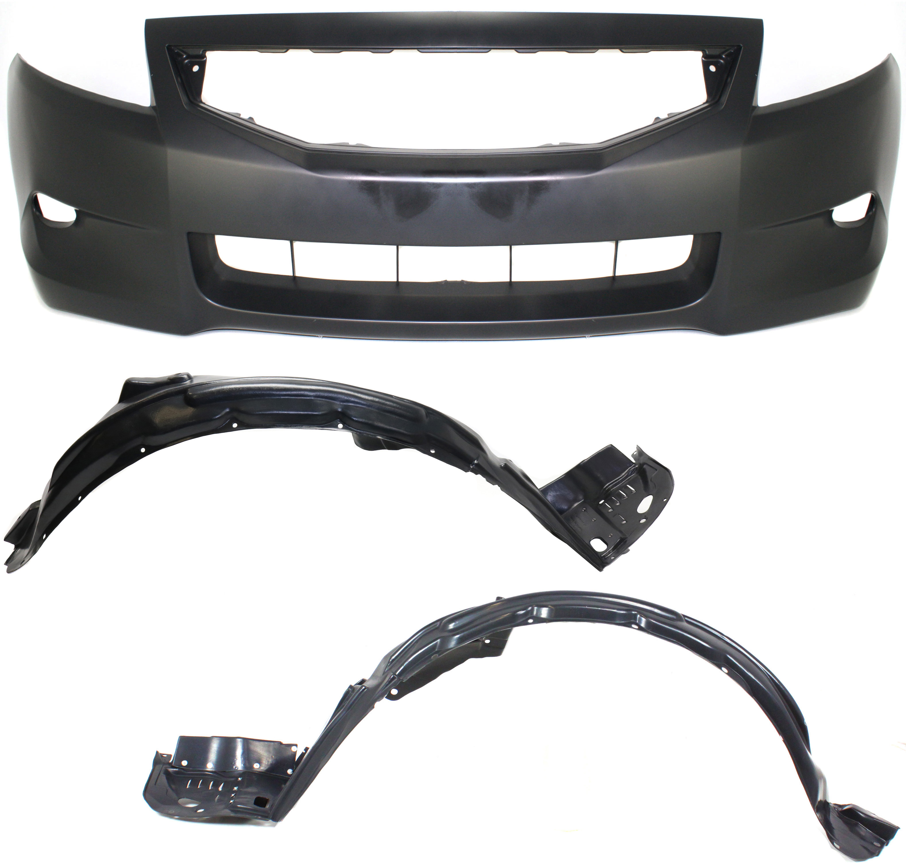 AM ACCORD 08-10 FRONT BUMPER COVER 3 pc Kit Coupe with Fender Liners SKU KIT 110817-90 Partslink HO1000256 HO1248131 HO1249131 OEM 04711TE0A90ZZ 74150TE0A01-7410