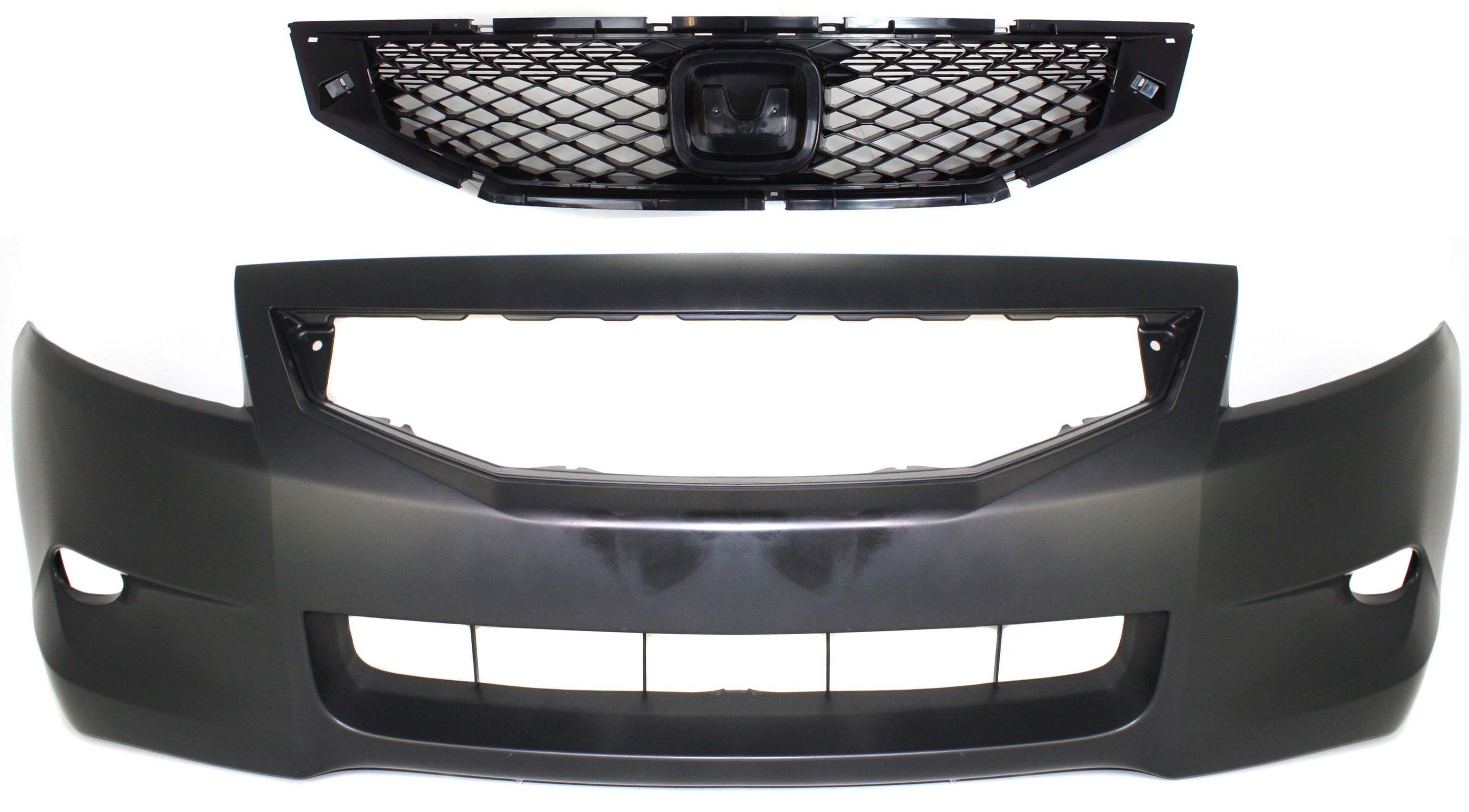 AM ACCORD 08-10 FRONT BUMPER COVER 2 pc Kit with Grille Insert SKU KIT 110817-92 Partslink HO1000256 HO1200192 OEM 04711TE0A90ZZ 71121TE0A01