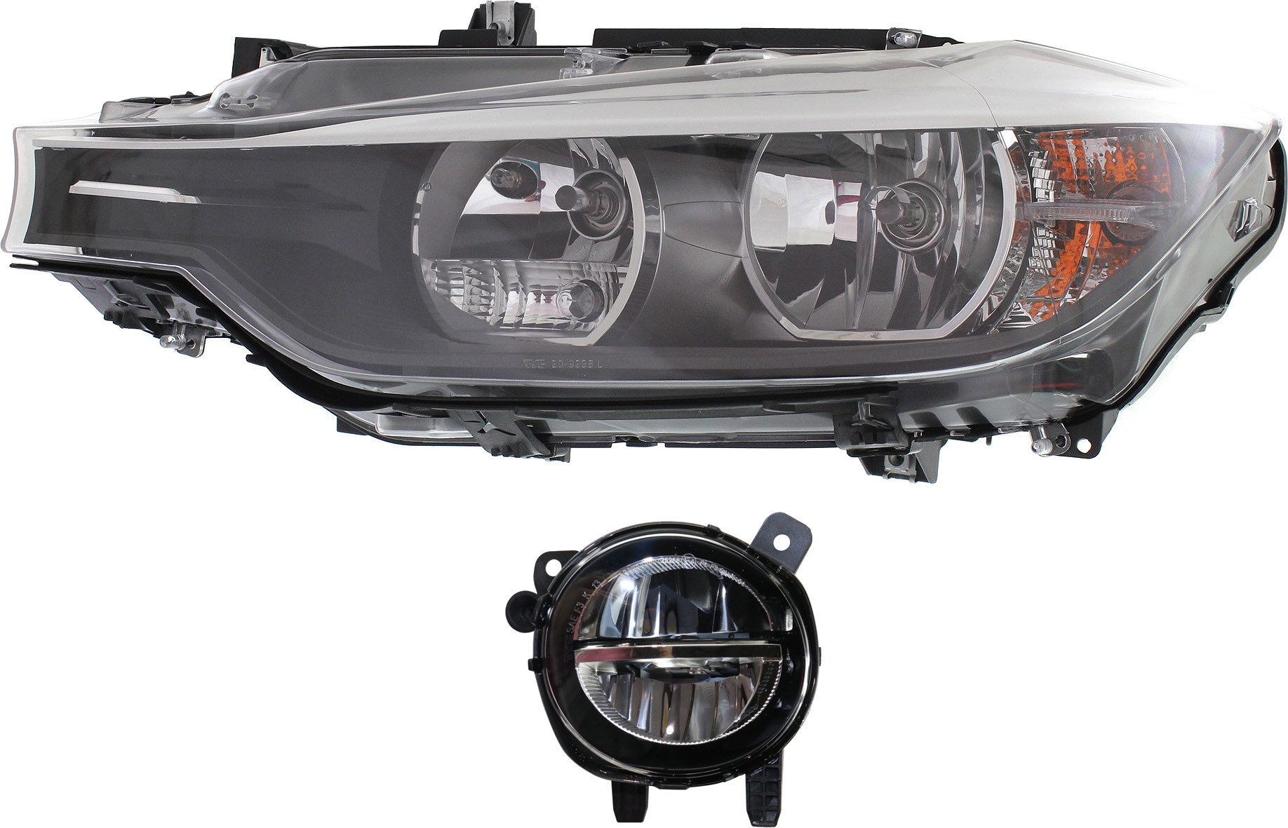 AM 3 SERIES 12-15 HEAD LAMP LH with Bulb 2 pc Kit w o HID Xenon Headlights with Fog Light SKU KIT 110818-16 Partslink BM2502169 BM2592153 OEM 63117338709-63177315559