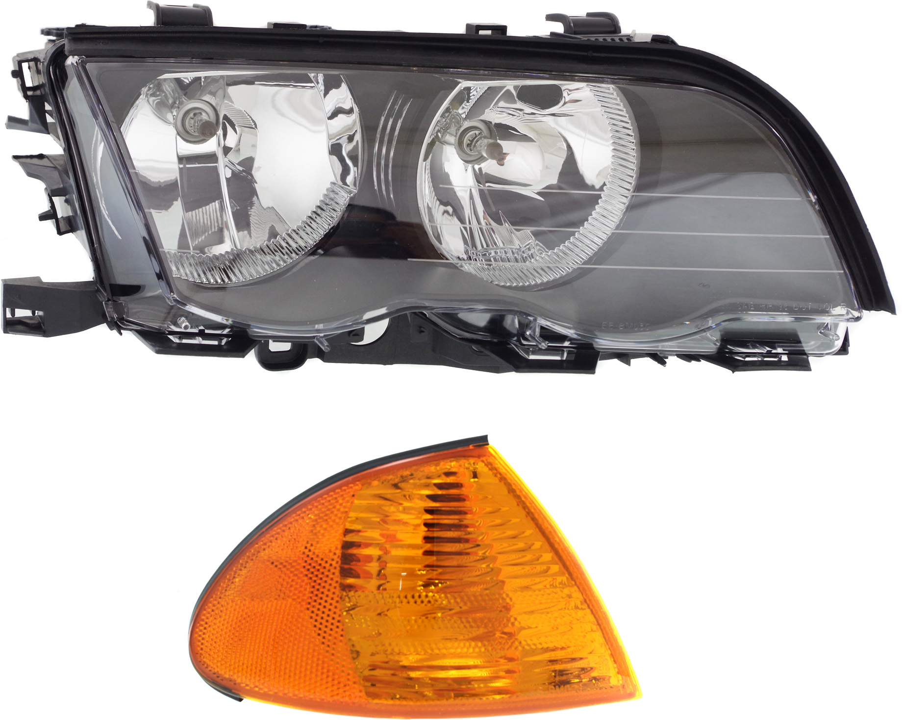 AM 3 SERIES 99-01 HEAD LAMP RH Assembly Halogen 2 pc Kit with Corner Light SKU KIT 110818-30 Partslink BM2503102 BM2521104 OEM 63126902754-63136902766