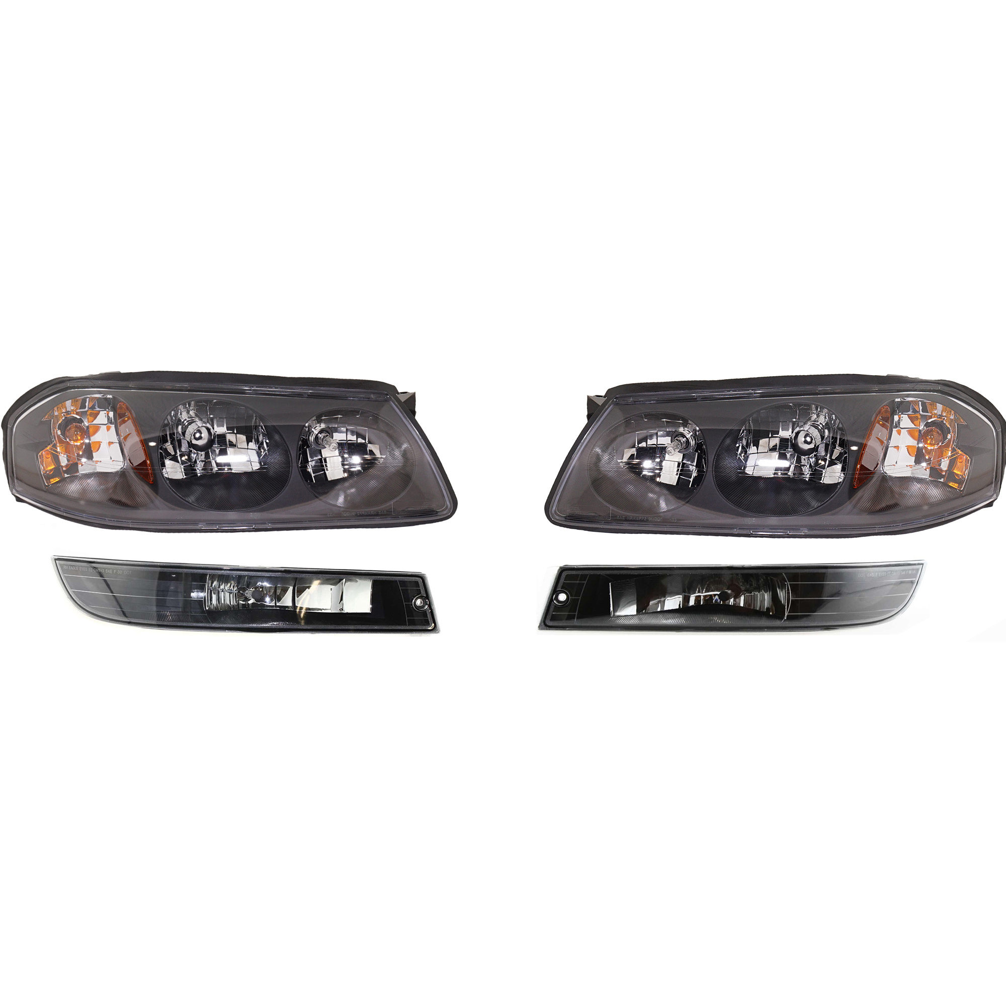 AM IMPALA 00-04 HEAD LAMP RH AND LH Assembly Halogen 4 pc Kit with Fog Lights SKU KIT 110916-30 Partslink GM2502201 GM2503201 GM2592118 GM2593118 OEM 10349961-10349962-10309280-103