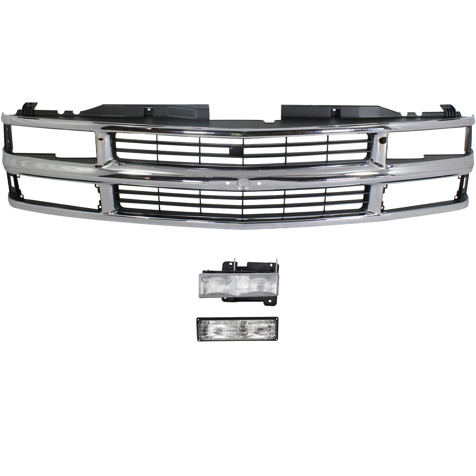 AM C K FULL SIZE P U 94-00 GRILLE 3 pc Kit with Headlight and Turn Signal Light SKU KIT 110916-51 Partslink GM1200238 GM2502101 GM2520128 OEM 15981106-15034929-5976837