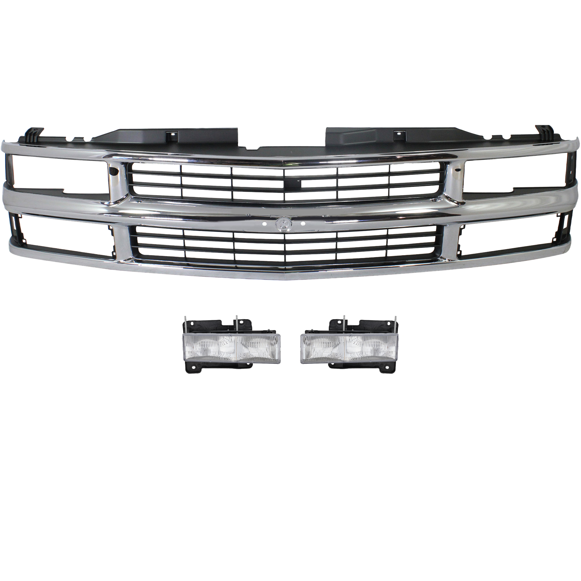 AM C K FULL SIZE P U 94-00 GRILLE 3 pc Kit with Headlights SKU KIT 110916-52 Partslink GM1200238 GM2502101 GM2503101 OEM 15981106-15034929-15034930