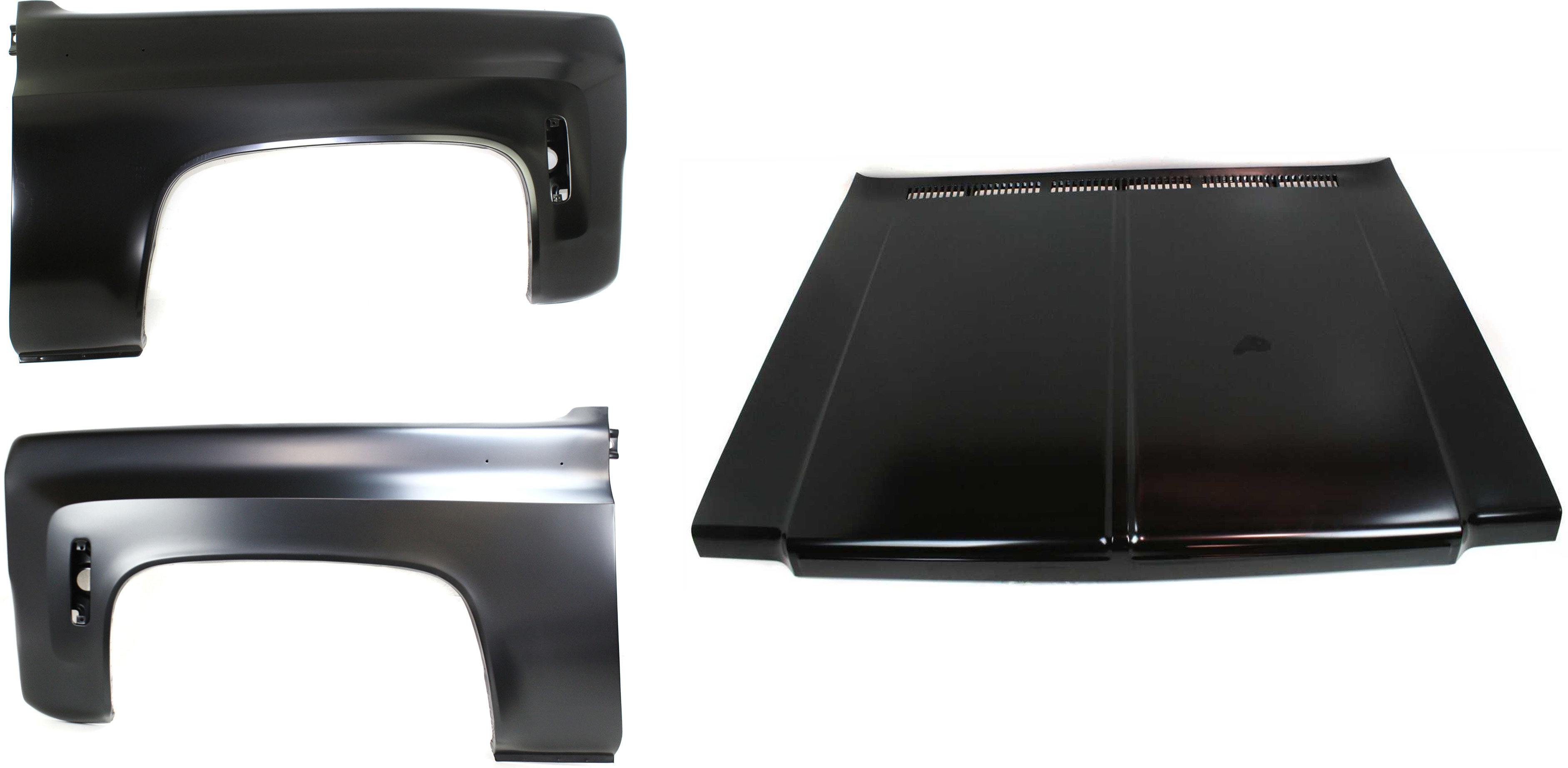AM C K FULL SIZE P U 73-80 HOOD 3 pc Kit with Fenders SKU KIT 110916-57 Partslink GM1230122 GM1240124 GM1241122 OEM 15576465-14031989-14031990