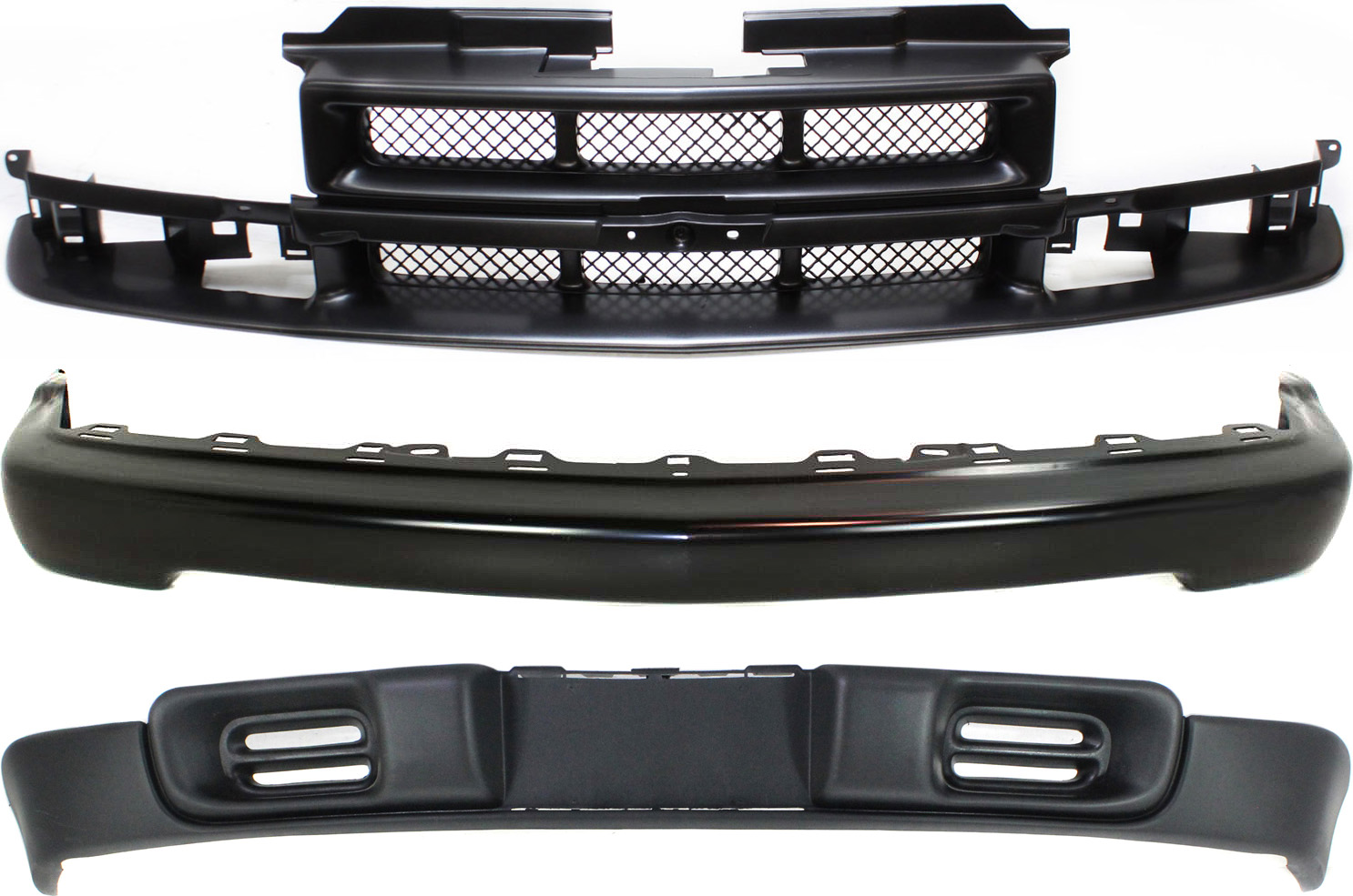 AM BLAZER 98-05 S10-98-03 FRONT BUMPER 3 pc kit with Grille and Valance SKU KIT 110916-60 Partslink GM1002367 GM1200418 GM1092162 OEM 15007660-12472710-88967924