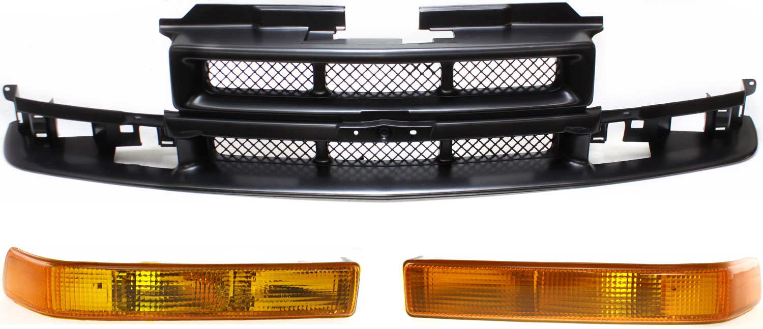 AM BLAZER 98-05 S10-98-04 GRILLE 3 pc Kit with Turn Signal Lights SKU KIT 110916-62 Partslink GM1200418 GM2520162 GM2521162 OEM 12472710-15098267 PFM 15098268