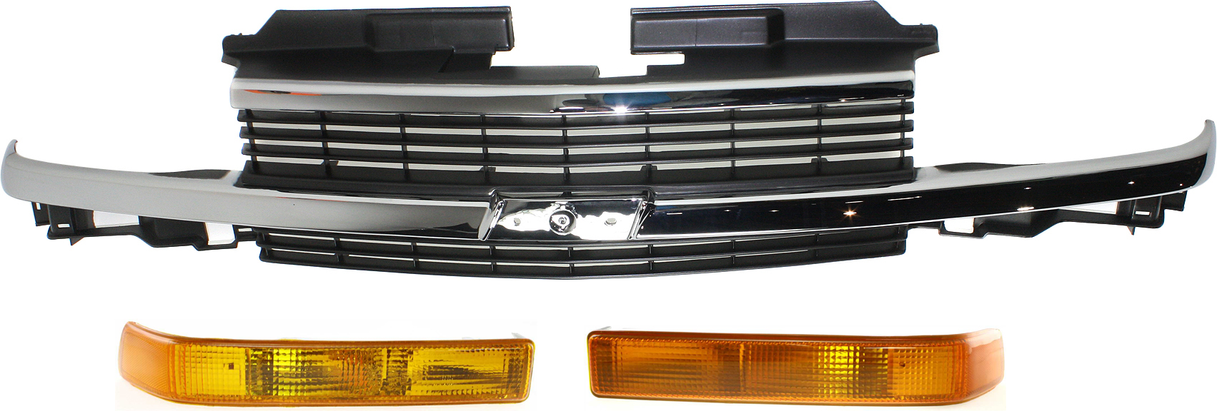 AM BLAZER 98-05 S10-98-04 GRILLE 3 pc Kit with Turn Signal Lights SKU KIT 110916-65 Partslink GM1200397 GM2520162 GM2521162 OEM 15015044-15098267 PFM 15098268