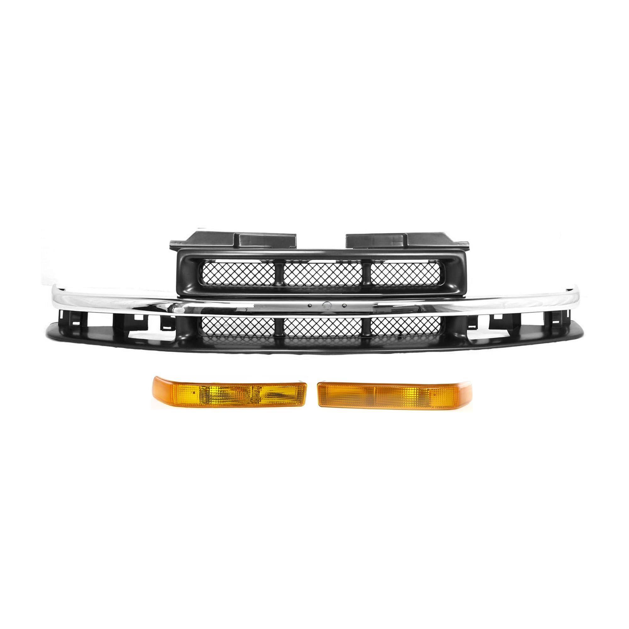 AM BLAZER S10-98-04 GRILLE 3 pc Kit with Turn Signal Lights SKU KIT 110916-66 Partslink GM1200419 GM2520162 GM2521162 OEM 15048519-15098267 PFM 15098268
