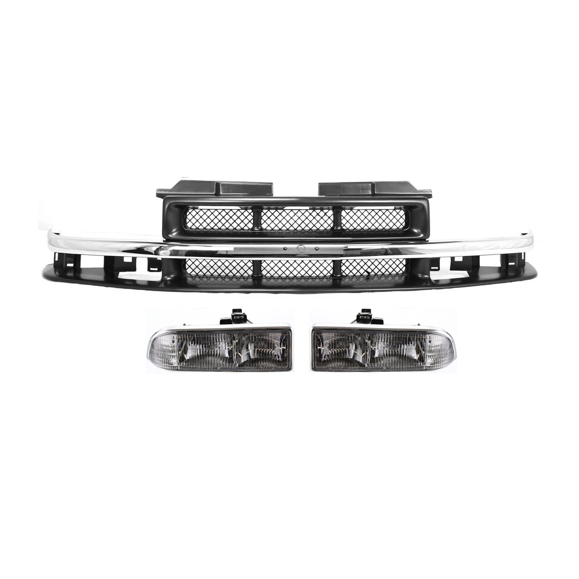 AM BLAZER S10-98-04 GRILLE 3 pc Kit with Headlights SKU KIT 110916-69 Partslink GM1200419 GM2502172 GM2503172 OEM 15048519-16526217-16526218