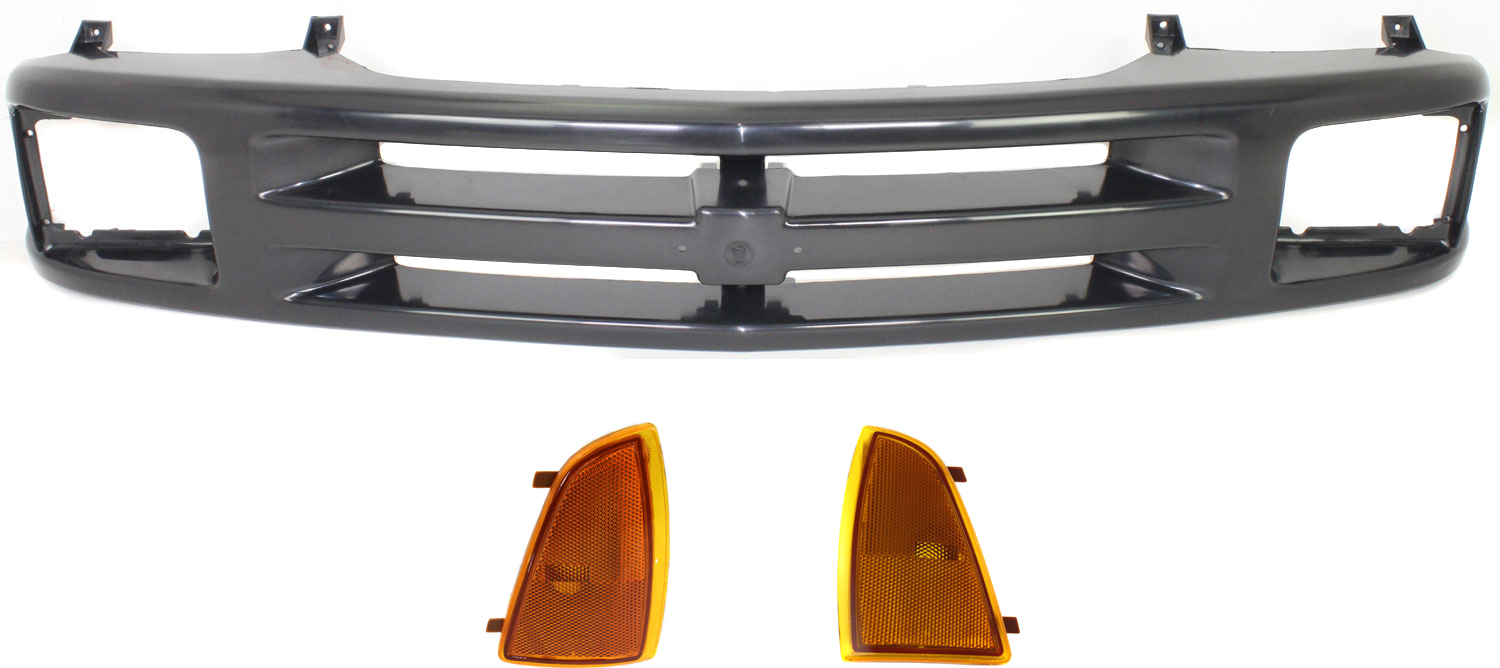 AM BLAZER 95-97 S10-94-97 GRILLE 3 pc Kit with Corner Lights SKU KIT 110916-70 Partslink GM1200225 GM2550140 GM2551140 OEM 12471807-5976405-5976406