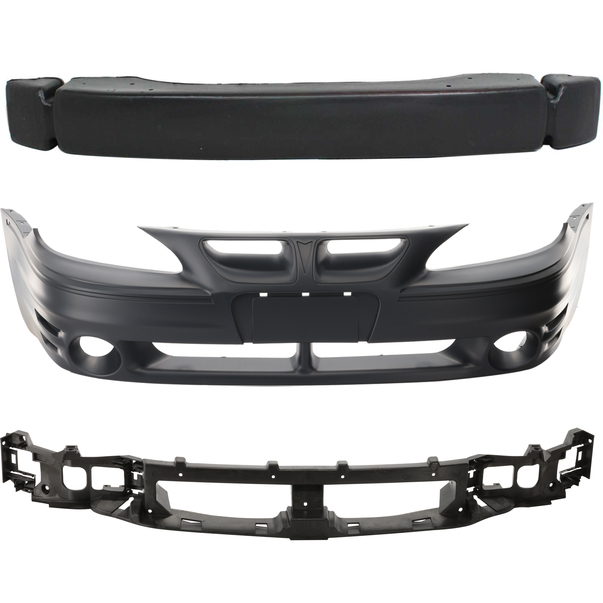 AM GRAND AM 99-05 FRONT BUMPER COVER 3 pc Kit with Bumper Reinforcement and Header Panel SKU KIT 110916-81 Partslink GM1000573 GM1006393 GM1220165 OEM 22610696-22652359-22619076