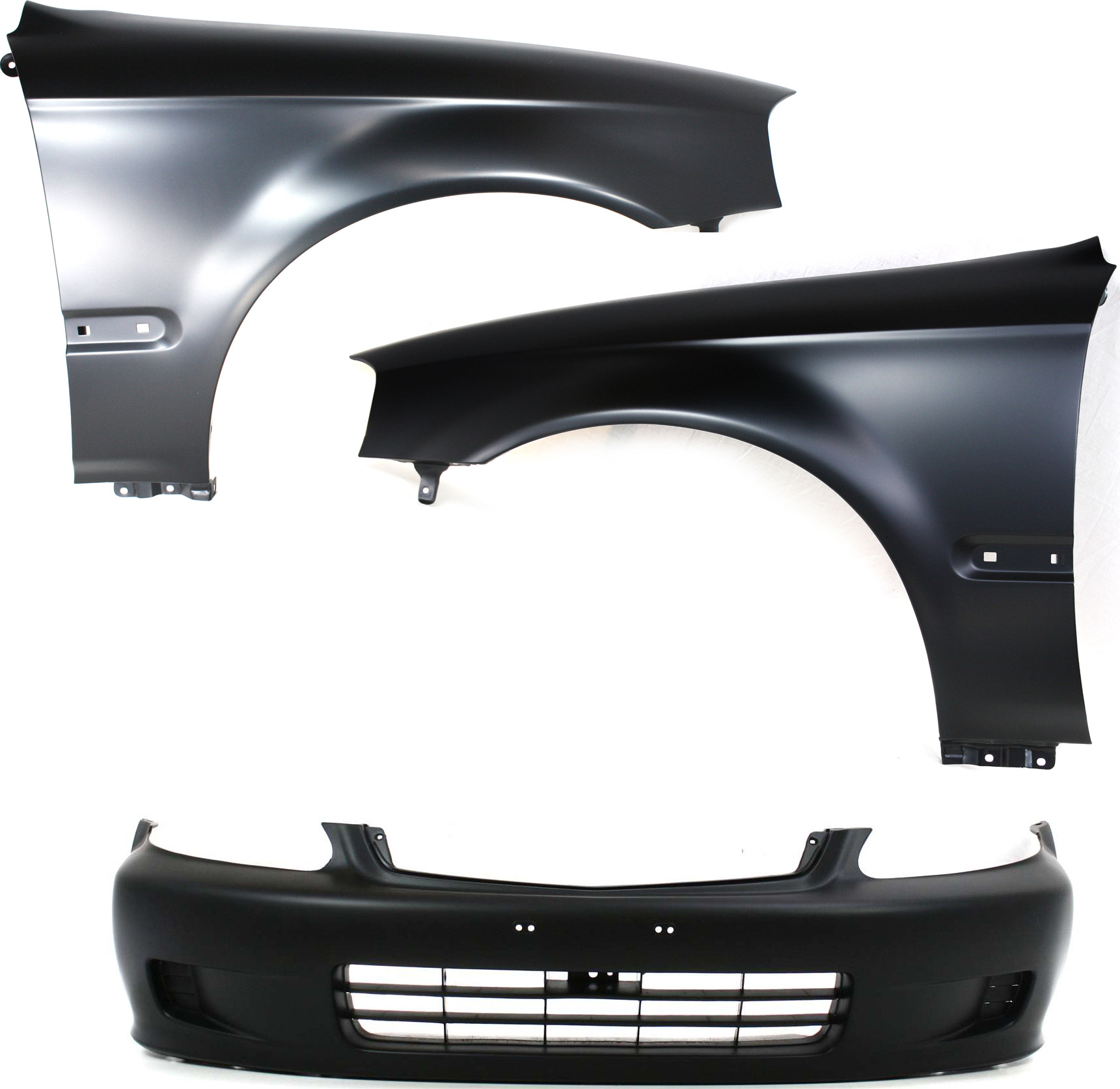AM CIVIC 99-00 FRONT BUMPER COVER Primed 3 pc Kit with Fenders SKU KIT 110916-87 Partslink HO1000184 HO1240151 HO1241151 OEM 04711S01A01ZZ 60261S01A10ZZ 60